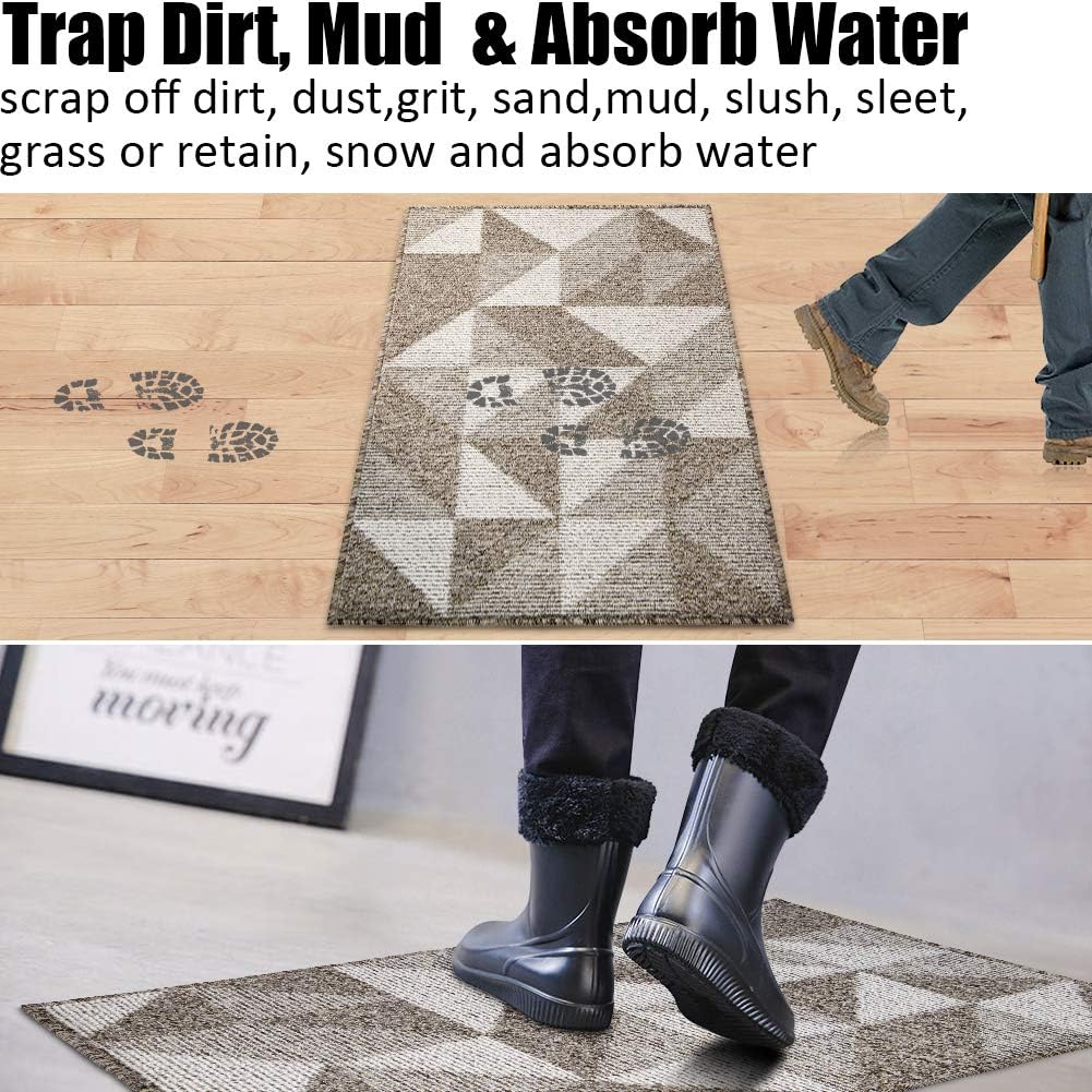 Indoor Doormat 32"x 48", Absorbent Front Back Door Mat Floor Mats, Rubber Backing Non Slip Door Mats Inside Mud Dirt Trapper Entrance Front Door Rug Carpet, Machine Washable Low Profile-Brown Geome - Image 3