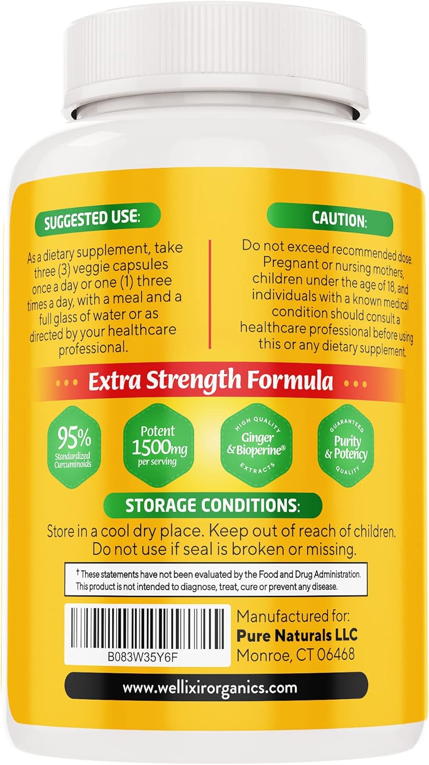 Curcumina orgánica de cúrcuma con pimienta negra máxima potencia 500 mg