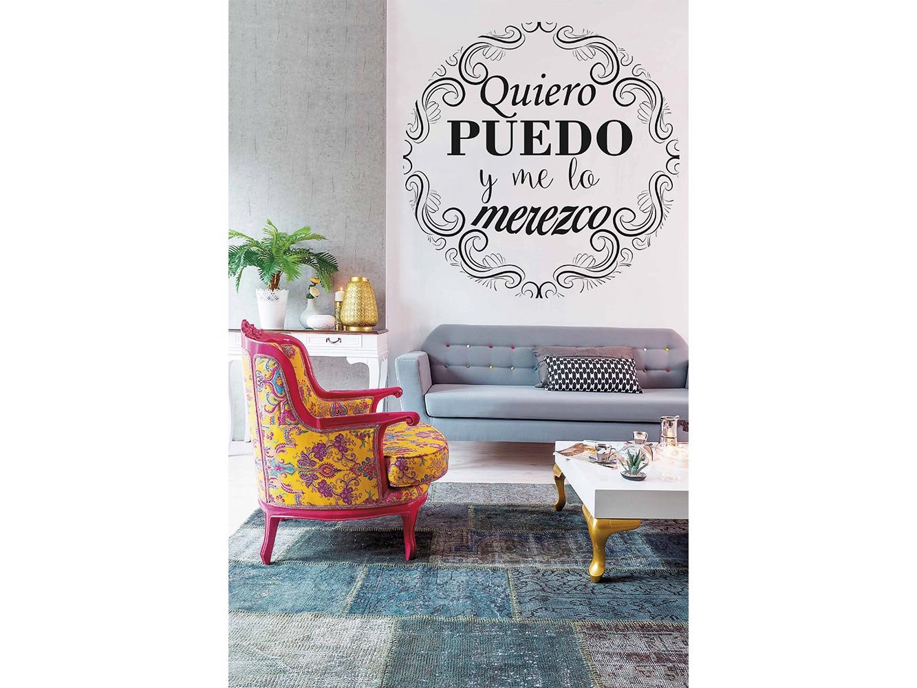Oedim Vinilo Decorativo Frases Pared Salón Quiero y Puedo | Varias Medidas 155x155cm | Pegatina Adhesiva Decorativa de Diseño Elegante