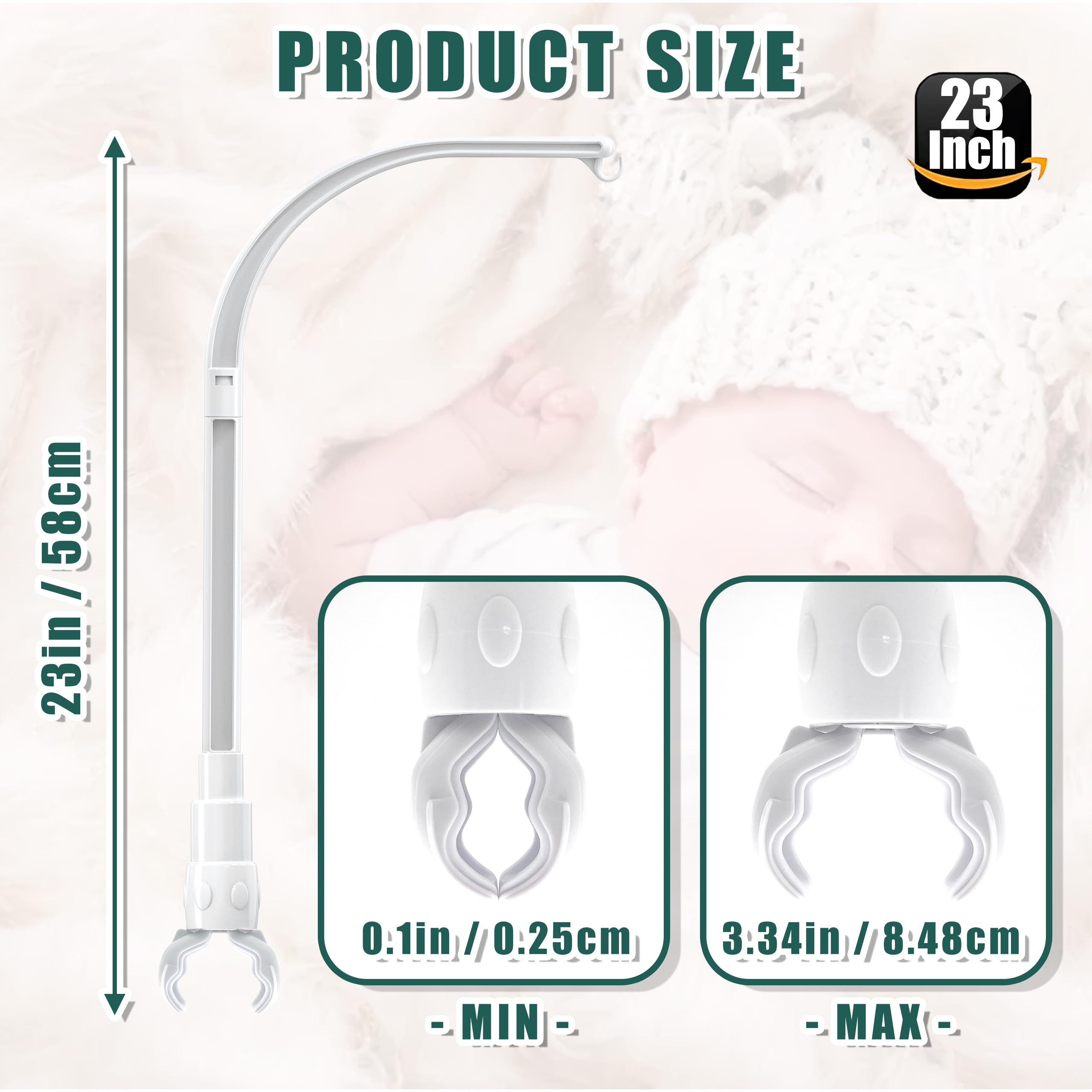 23 inches DIY Baby Crib Mobile Arm,Mobile arm for Crib,Nursery Mobile arm,Baby Mobile Hanger, The Claw Part Can be Adjusted Width?DIY Toy Decoration