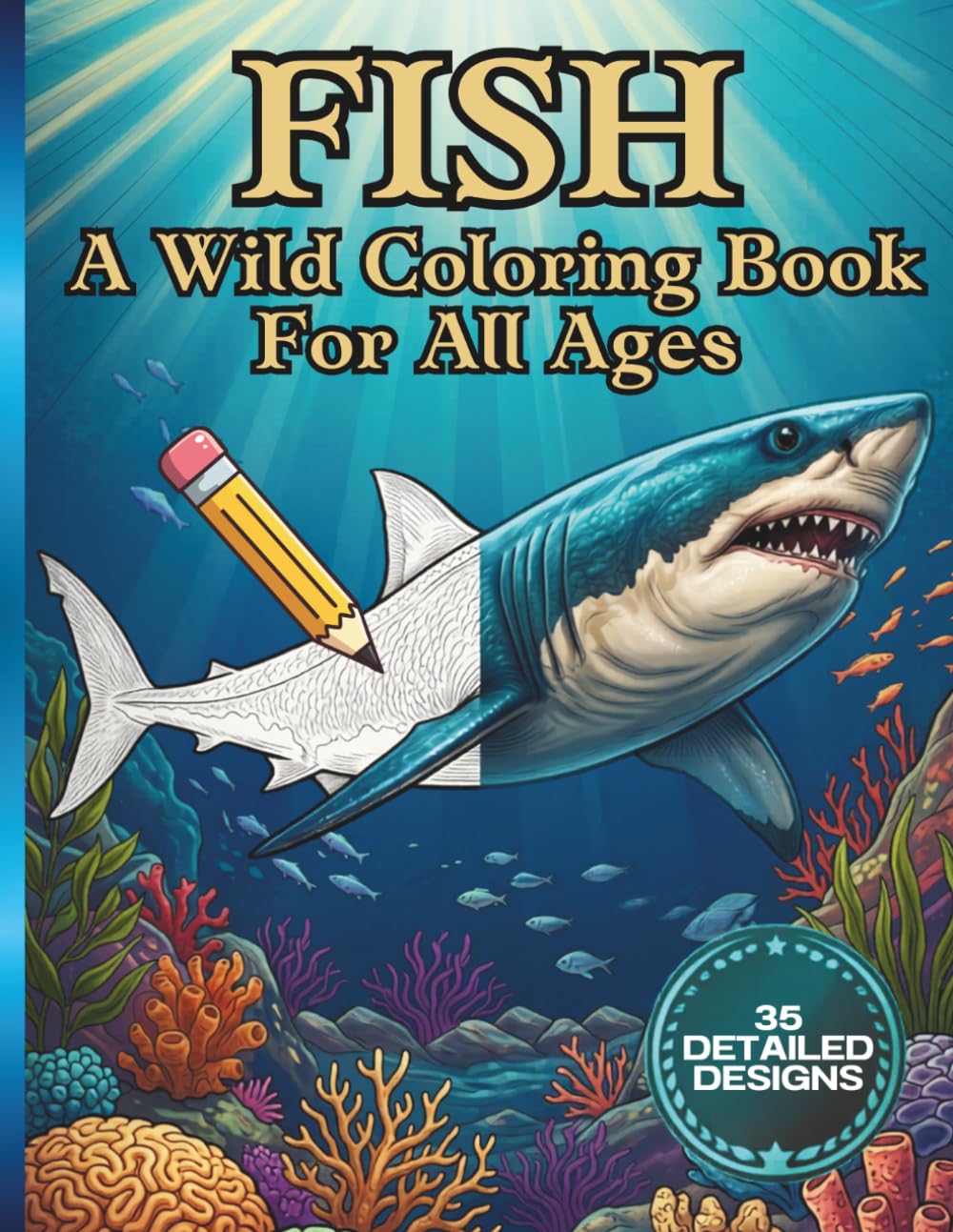 Fish: A Wild Coloring Book For All Ages: 35 Detailed Designs of Freshwater and Ocean Fish | Realistic Illustrations of Bass, Sharks, Koi, Tuna and More