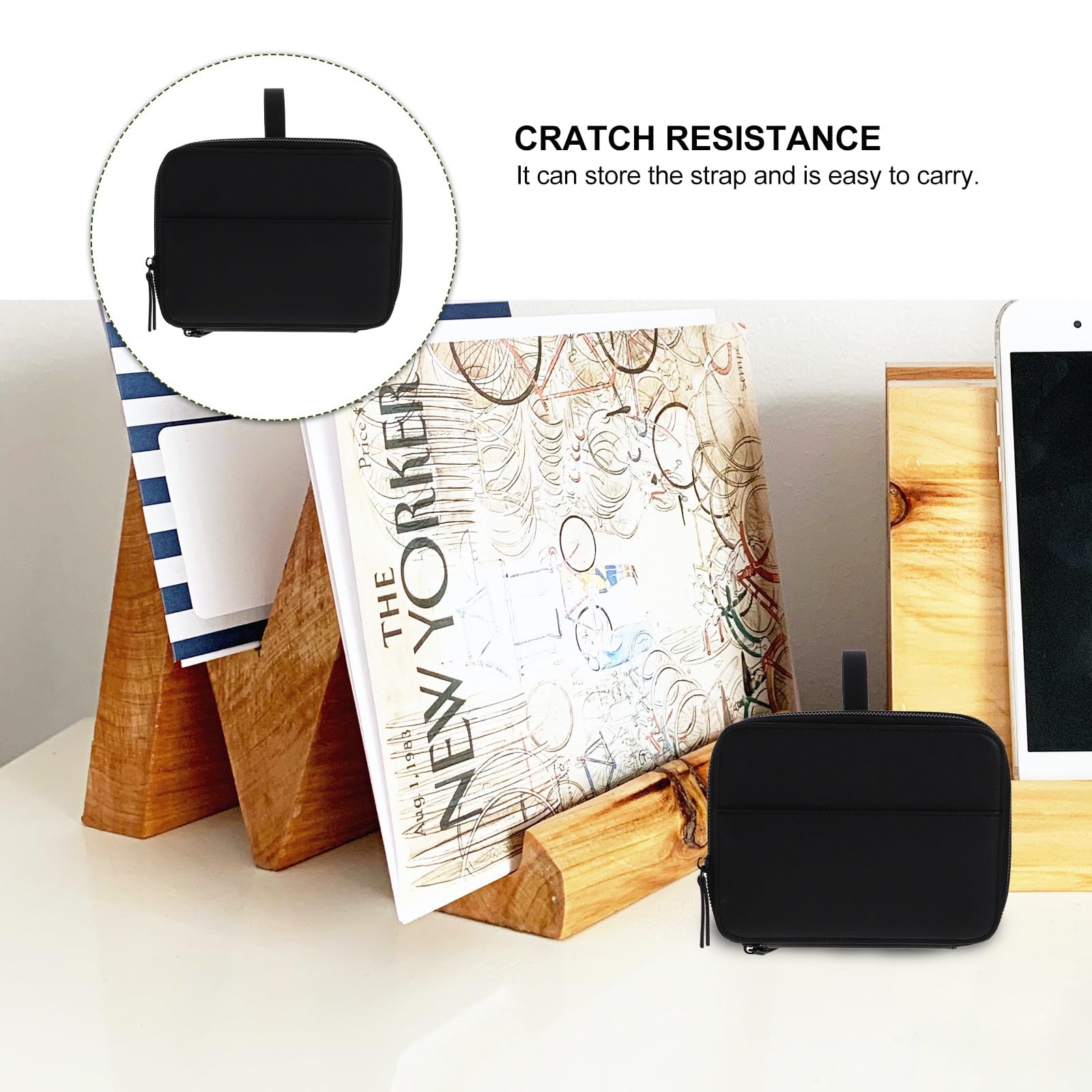 PATKAW Bolsa para Correa de Reloj Resistente al Desgaste de Microfibra Negra, Estuche Portátil para Almacenamiento y Organización en Viajes y Camping