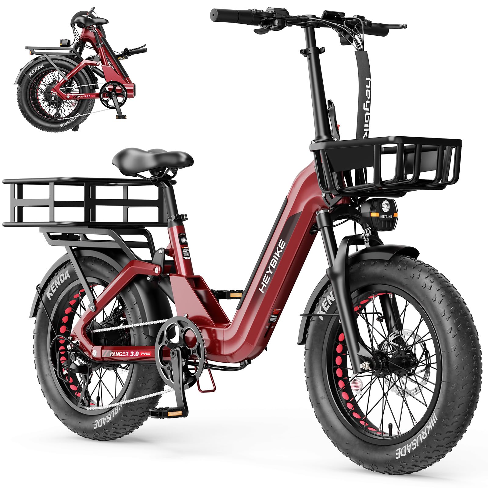 Heybike Ranger 3.0 Pro Adult Electric Bike 28MPH 90Miles, 1200W Peak Motor, 720WH Removable Battery,NFC Card & Full Suspension, 20''*4.0 Fat Tire Folding Ebike, Dual Hydraulic Brakes