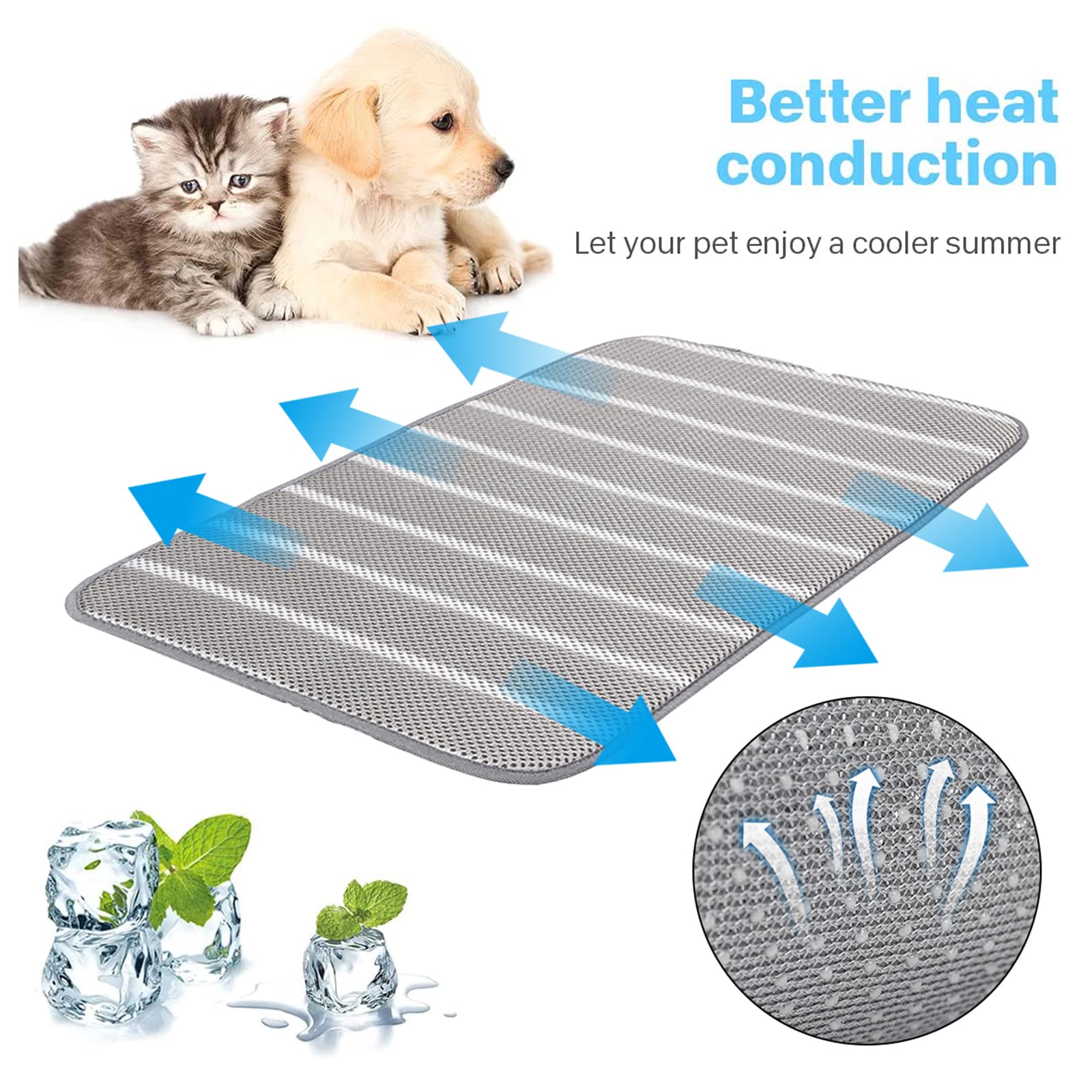 Mata do legowiska dla psów i kotów Summer Pet Ice Mat, siatka 3D(Grey,20”x16”)