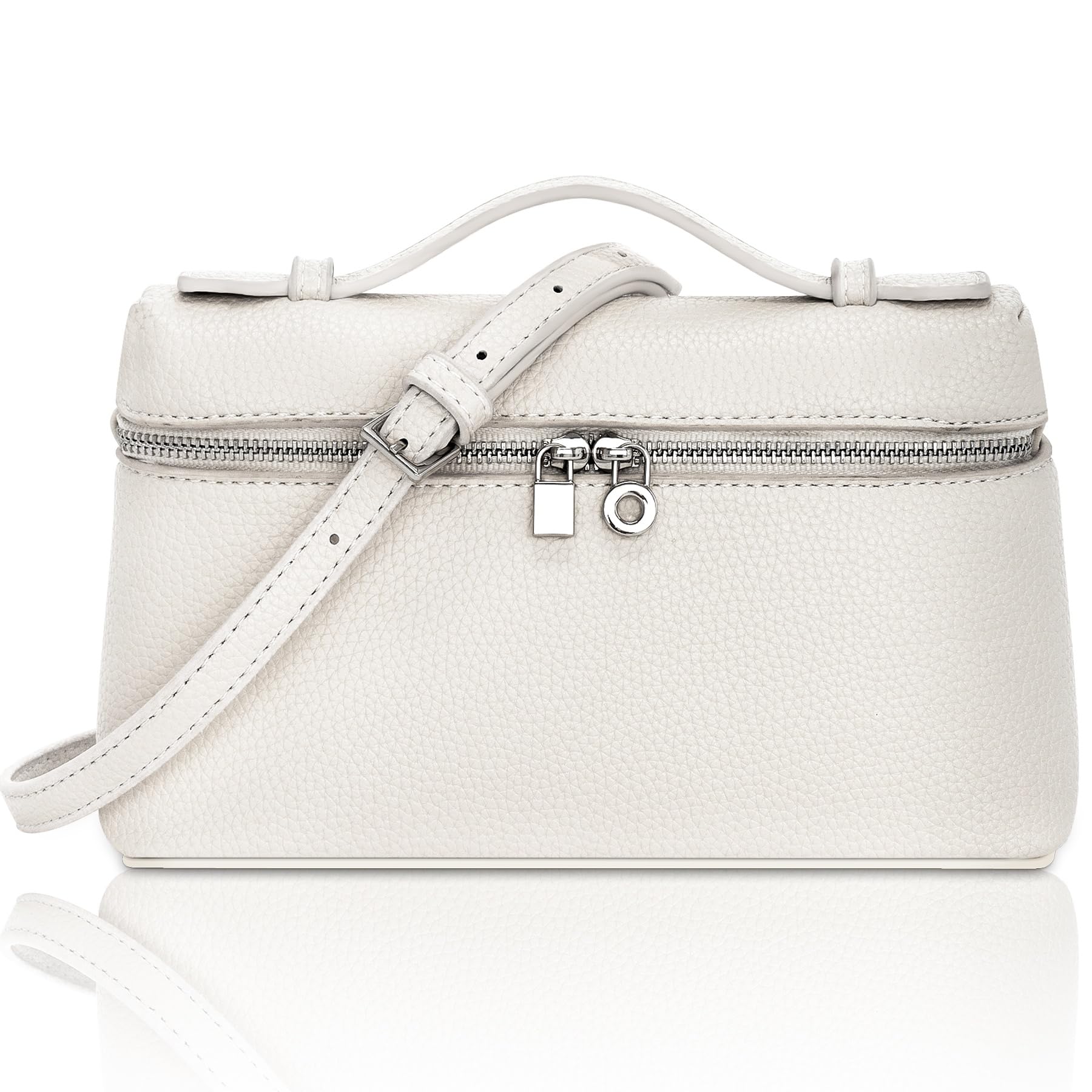 Larcenciel Weiße Ledertasche – Kleine Quadratische Clutch Mit Abnehmbarem Riemen, 20x12x6 Cm