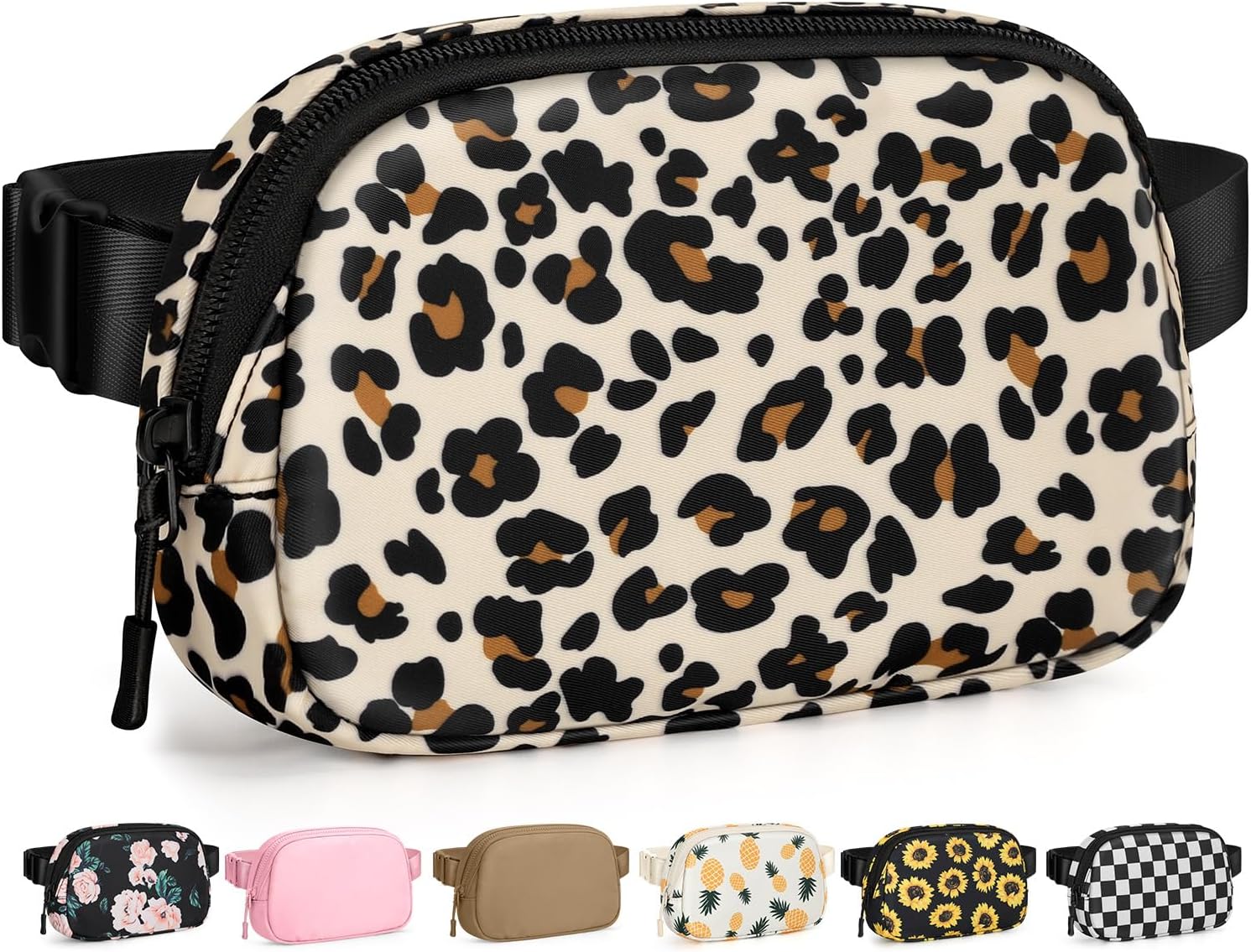 Fanny Packs for Women Cross Body Bag Waterproof Belt Bag with Adjustable Strap and Zipper Back Pocket Small Crossbody Bags Fashion Waist Packs for Workout Travelling(Leopard)