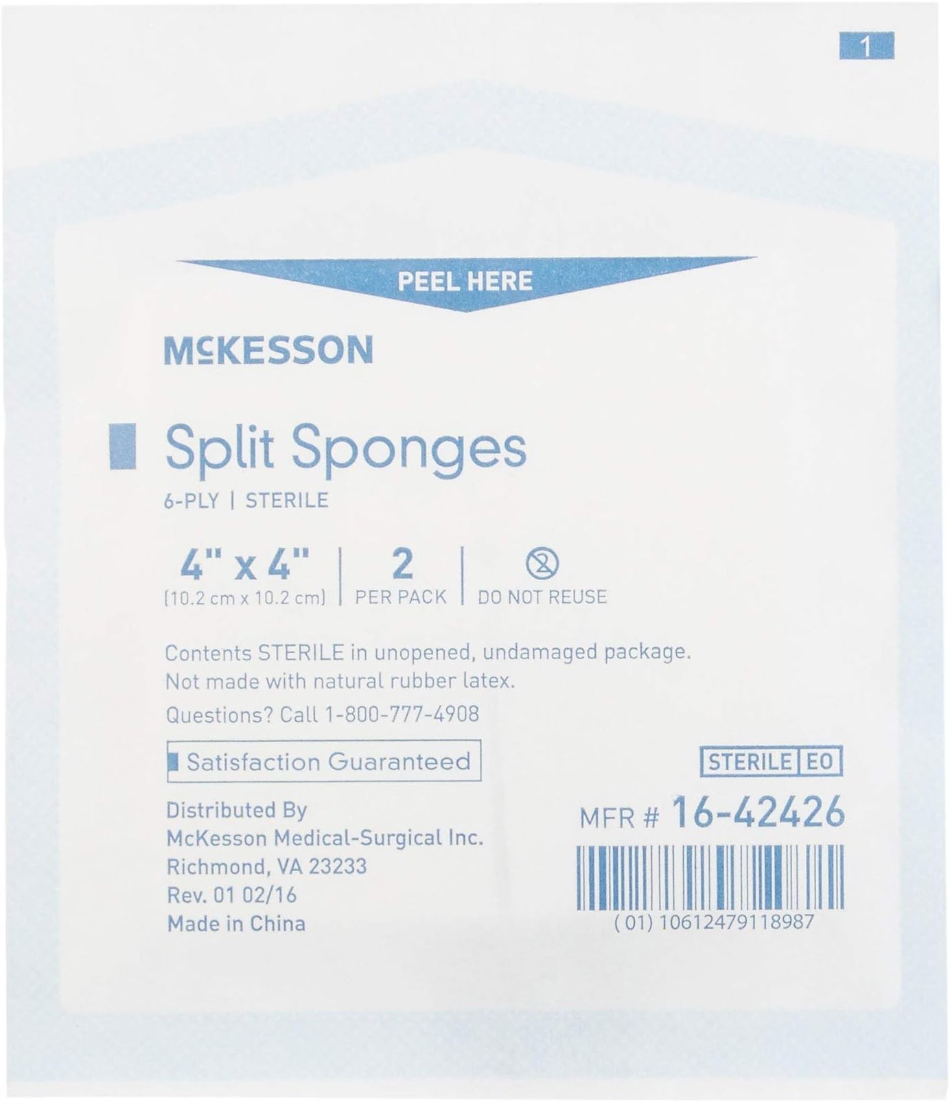 McKesson I.V. / Drain Split Dressing 6Ply Sterile 4"X4" - 25 packs per box (2 Pack)