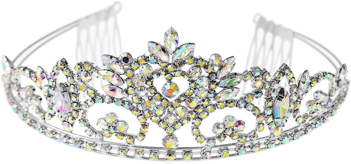 Arsimus Sparkly Holographic Iridescent Rhinestone Princess Tiara Crown