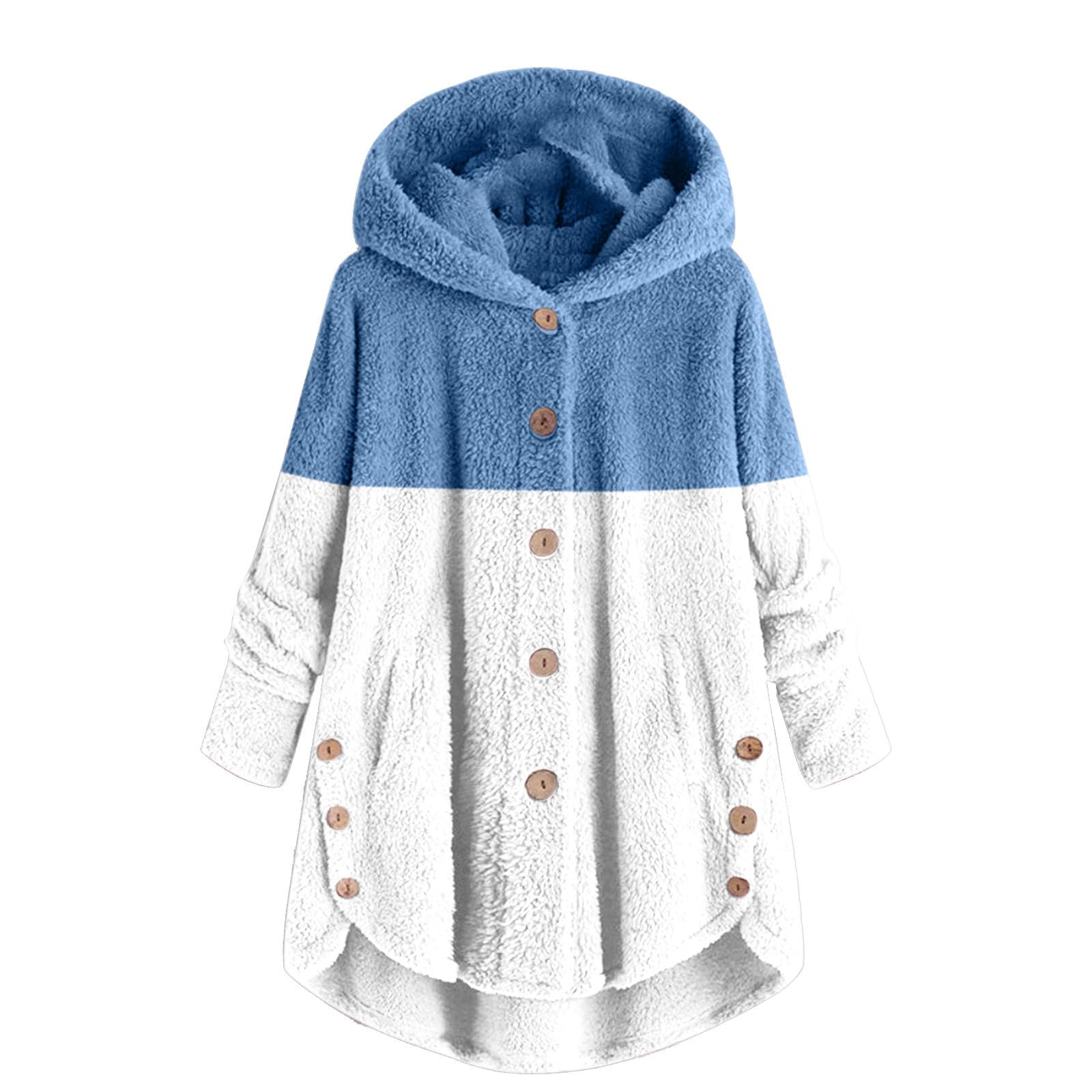 Women Winter Plush Coats Plus Size Button Hooded Cardigan Coat Loose Casual Outerwear Fleece Wool Jacket