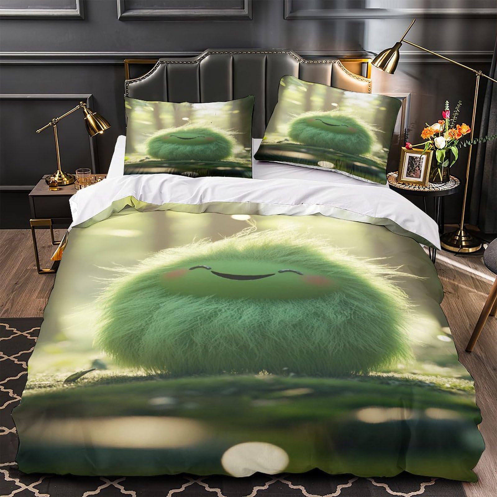 Parure de lit imprimé 3D verte avec housse de couette microfibre super douce 140x200