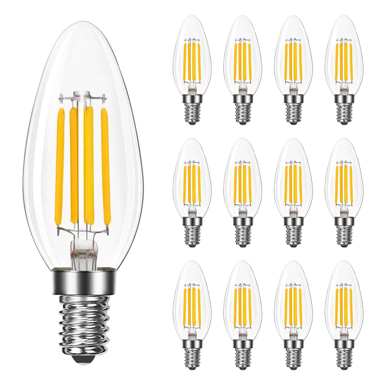LUXRITE 8W LED Candelabra Bulb, 75W Equivalent, E12 Base, 1000 Lumens, 3000K Soft White, Dimmable Candle Light Bulbs for Chandeliers, Clear Filament, Enclosed Fixture & Wet Rated (12-Pack)