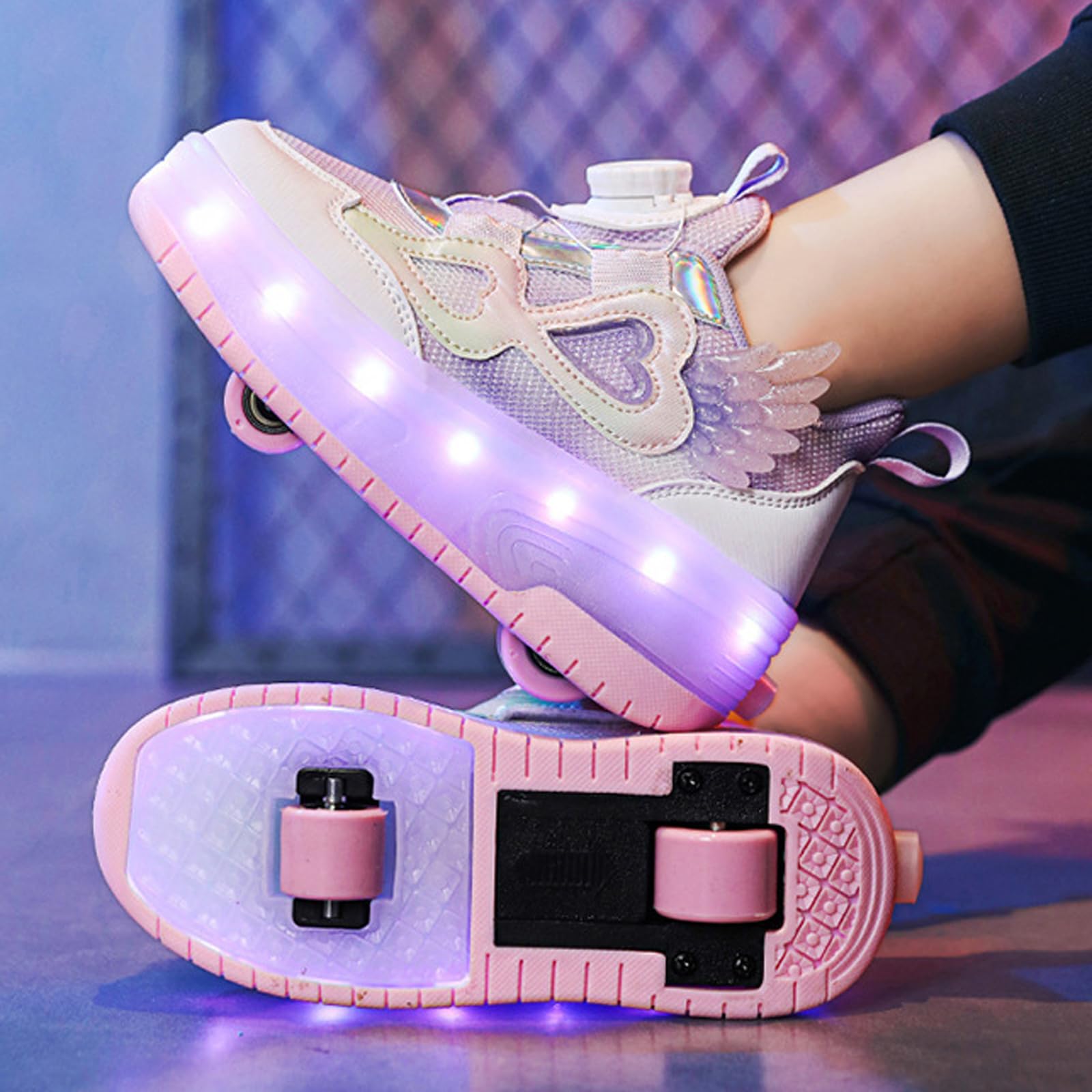Buty na kółkach dla dziewczynek, buty z podwójnymi kółkami, dziecięce buty na kółkach, dziecięce wrotki, buty na rolkach ze światłami LED, regulowane światło