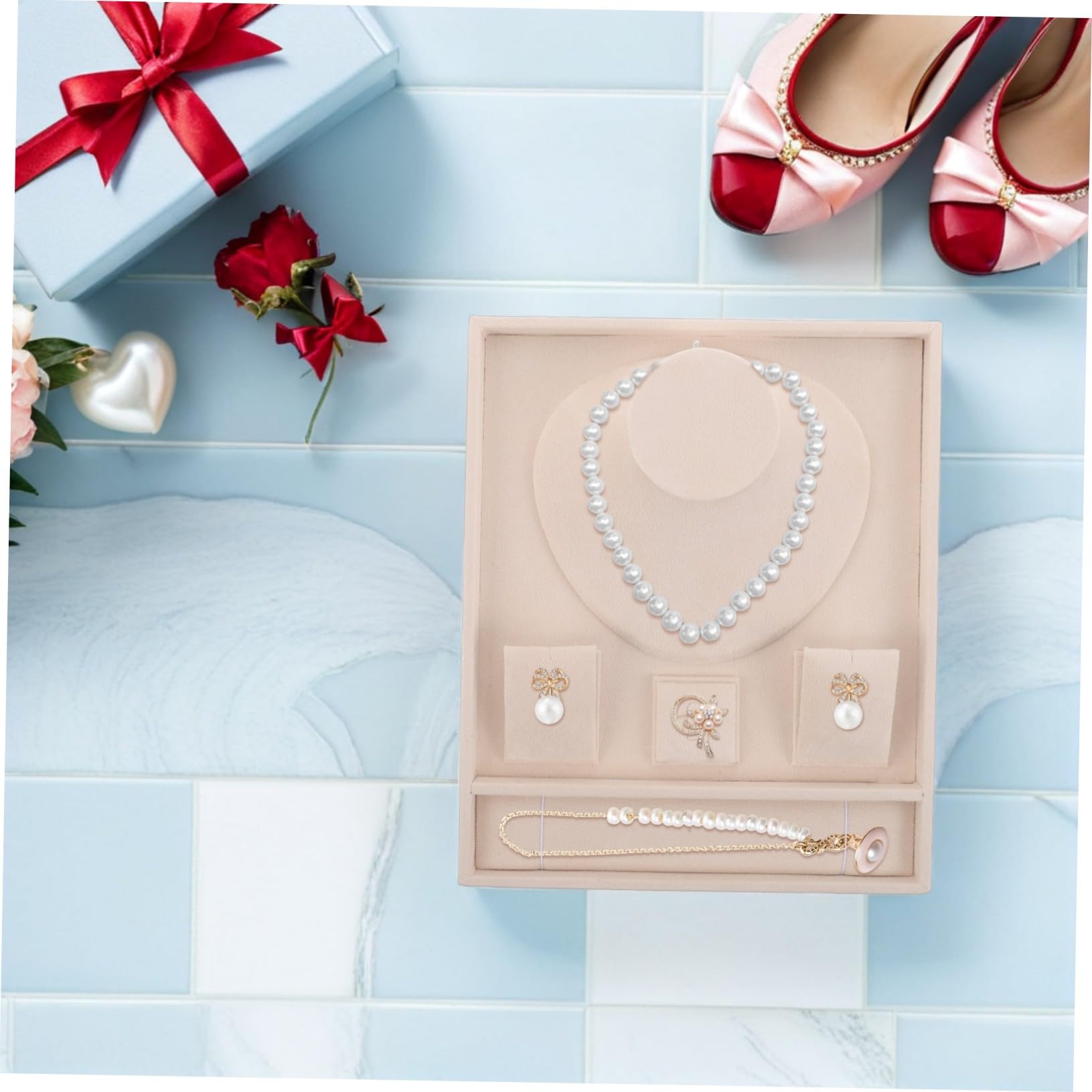 GALPADA Vassoio Portagioielli 5 Cm Bianco in Velluto 30, 2x25x6 | Anelli e Collane, Design Multiuso, Adatto a Matrimoni e Feste, Struttura Impilabile