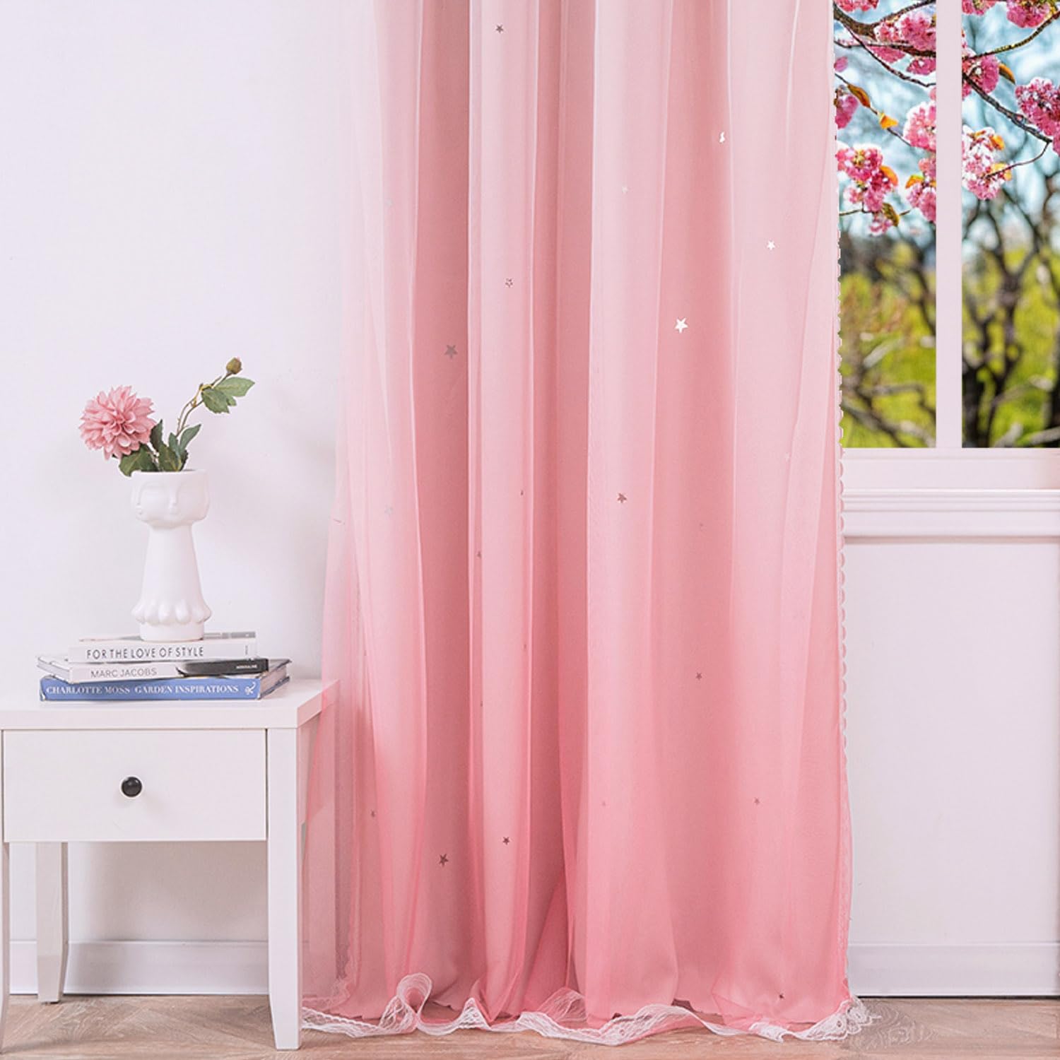 Yancorp Zasłony do sypialni dziewcząt, pokoju dziecięcego, tęczowe zasłony, zasłona do pokoju dziecięcego, długość 244 cm, z przelotkami, kolor tęczowy, dekoracja do pokoju zabaw (ombre różowy, szer