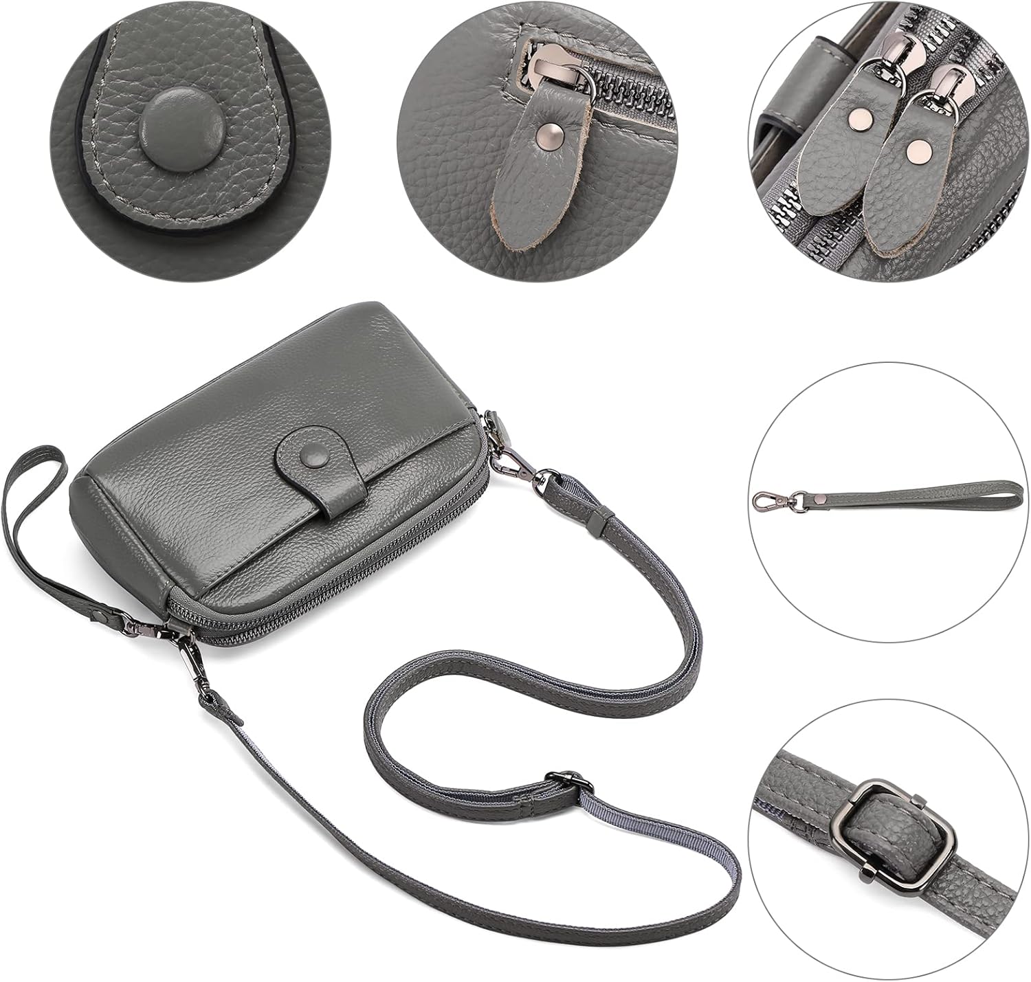 GAEKEAO Crossbody Bags for Women Small Genuine Leather Shoulder Purse Cross Body Bag with Wristlet Top Zipper - Image 7