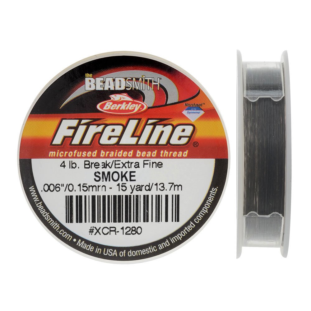 The BeadsmithFireline by Berkley – Micro-Fused Braided Thread – 4lb. Test, 005”/.12mm Diameter, 15 Yard Spool, Smoke Grey – Super Strong Stringing Material for Jewelry Making and Bead Weaving