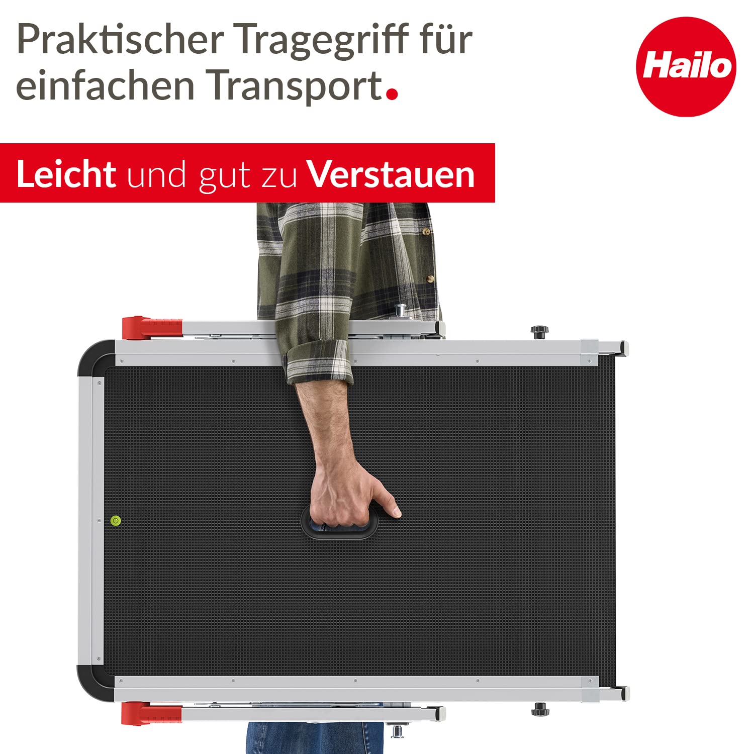 Hailo TP2 PRO Arbeitsplattform für Hailo Leitern bis 4 Stufen mit stabilem Aluminiumrahmen Belastbar bis 150 kg Gewicht 9 kg Silber