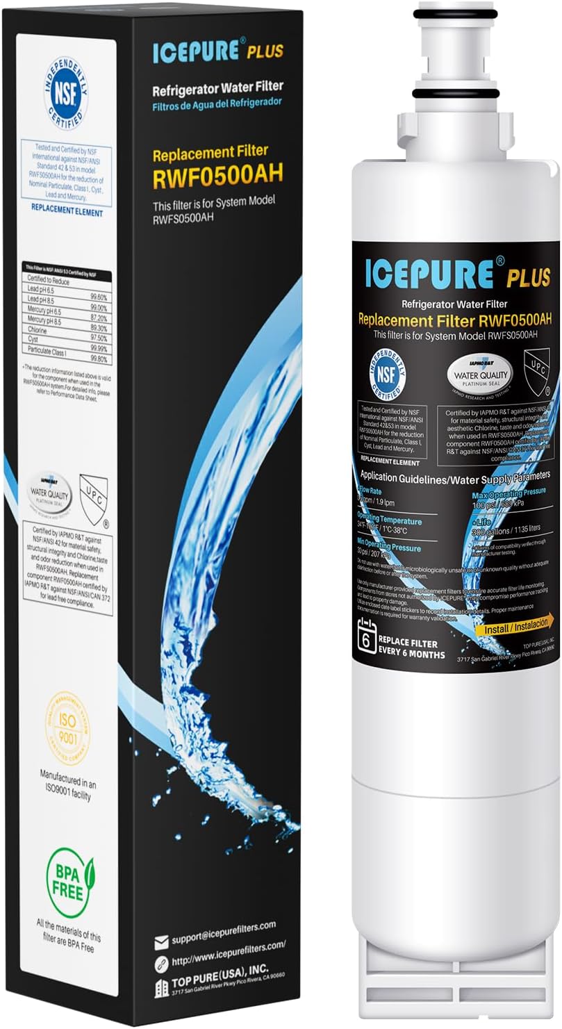 IcePure RFC0500A Water Filter Comparable W/Whirlpool 4396508, 4396510-1 Pack