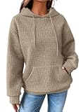 Womens Hoodies Casual Long Sleeve Drawstring Waffle Pullover Tops Loose Hooded Sweatshirt with Pocket