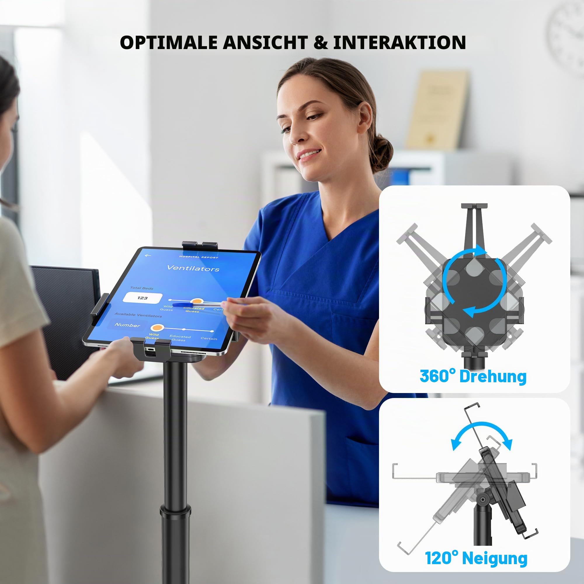 AboveTEK iPad Kiosk Bodenständer - Höhenverstellbarer POS Tablet Bodenständer, 360° drehbare Universal-Halterung für 7,9" bis 11" Tablets - Diebstahlsicherer Ständer für den Einzelhandel