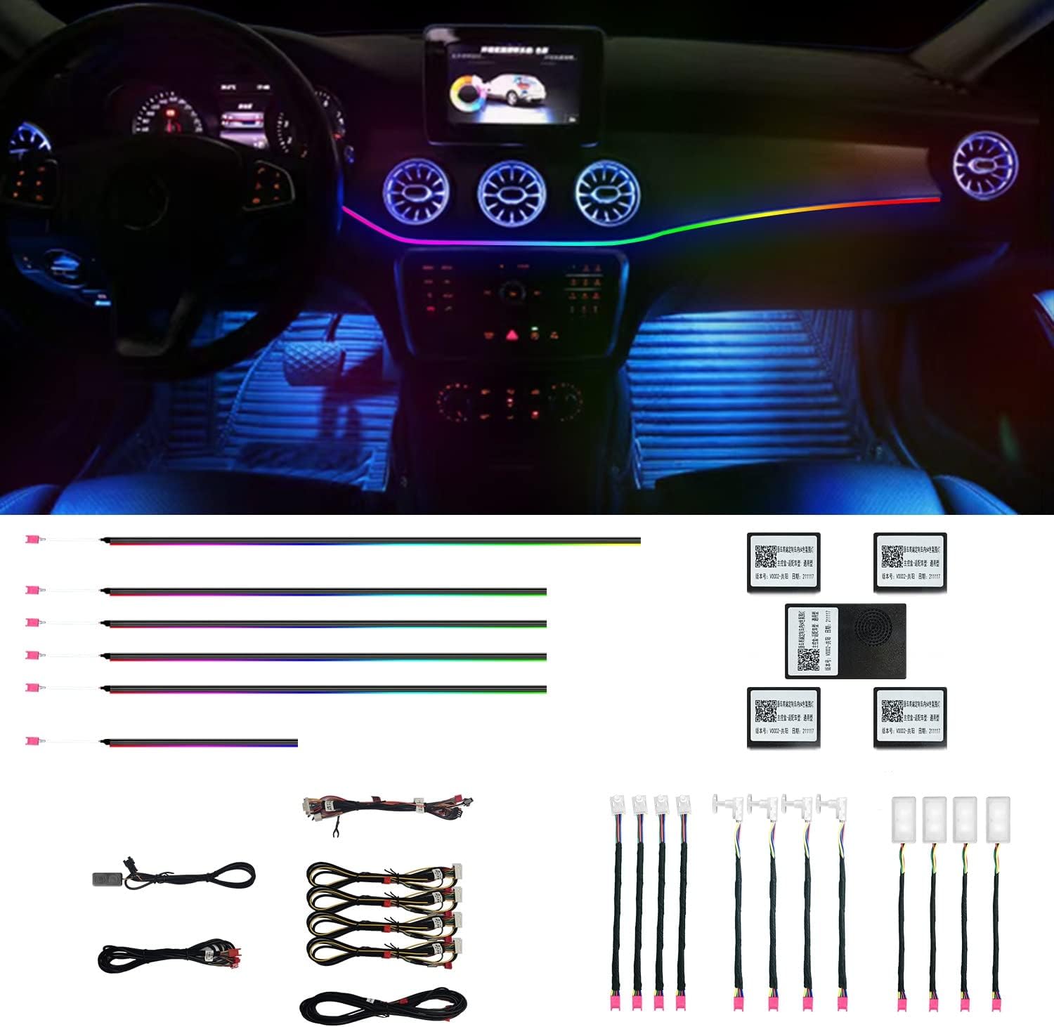 HMYC Car Interior Ambient Lights,18 in 1 128 Colorful LED Acrylic Fiber Optic Strip,universal Multiple Modes Decoration Atmosphere with Music Sync Rhythm,APP Control,RGB Neon Lighting for All Cars