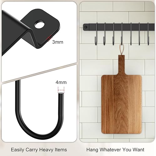Miniatura 2 de Colgador de cocina montado en la pared con 10 ganchos, riel de cocina de hierro forjado, estante para utensilios, ollas colgantes, sartenes, taza de