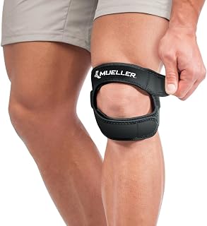 Mueller Max Adjustable Knee Strap Brace - Targeted Pain Relief for Runner's Knee, Jumper's Knee, Osgood-Schlatter's, Patellar Tendonitis - Black