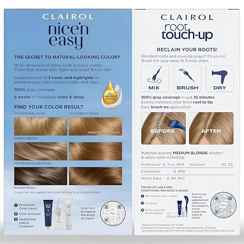 Miniatura 2 de Clairol Nice'n Easy 8 - Tinte permanente para el cabello rubio medio y retoque de raíces, paquete múltiple