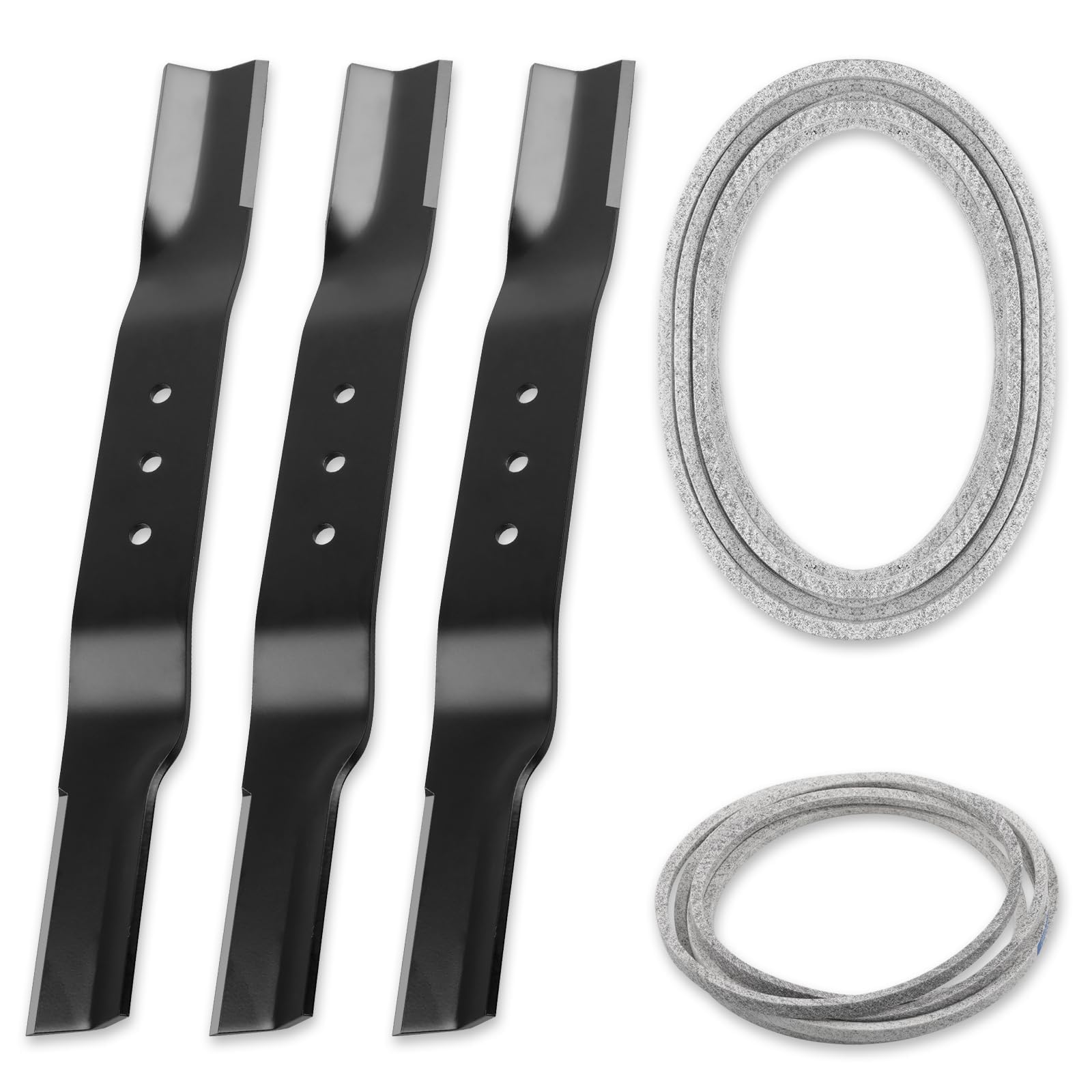 21054 - Juego de cuchillas para cortacésped compatible con cortacésped Swisher Finish, cuchillas de cortacésped 9037 de 20.5 pulgadas, correa trapezoidal 5058 de 122 pulgadas y correa de cortacésped