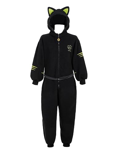 Micotaku Miraculous Unisex Cat Noir Onesie Pajama Set Officially Licensed Cospaly Costume Onesie Paw Gloves Eye Mask Belt
