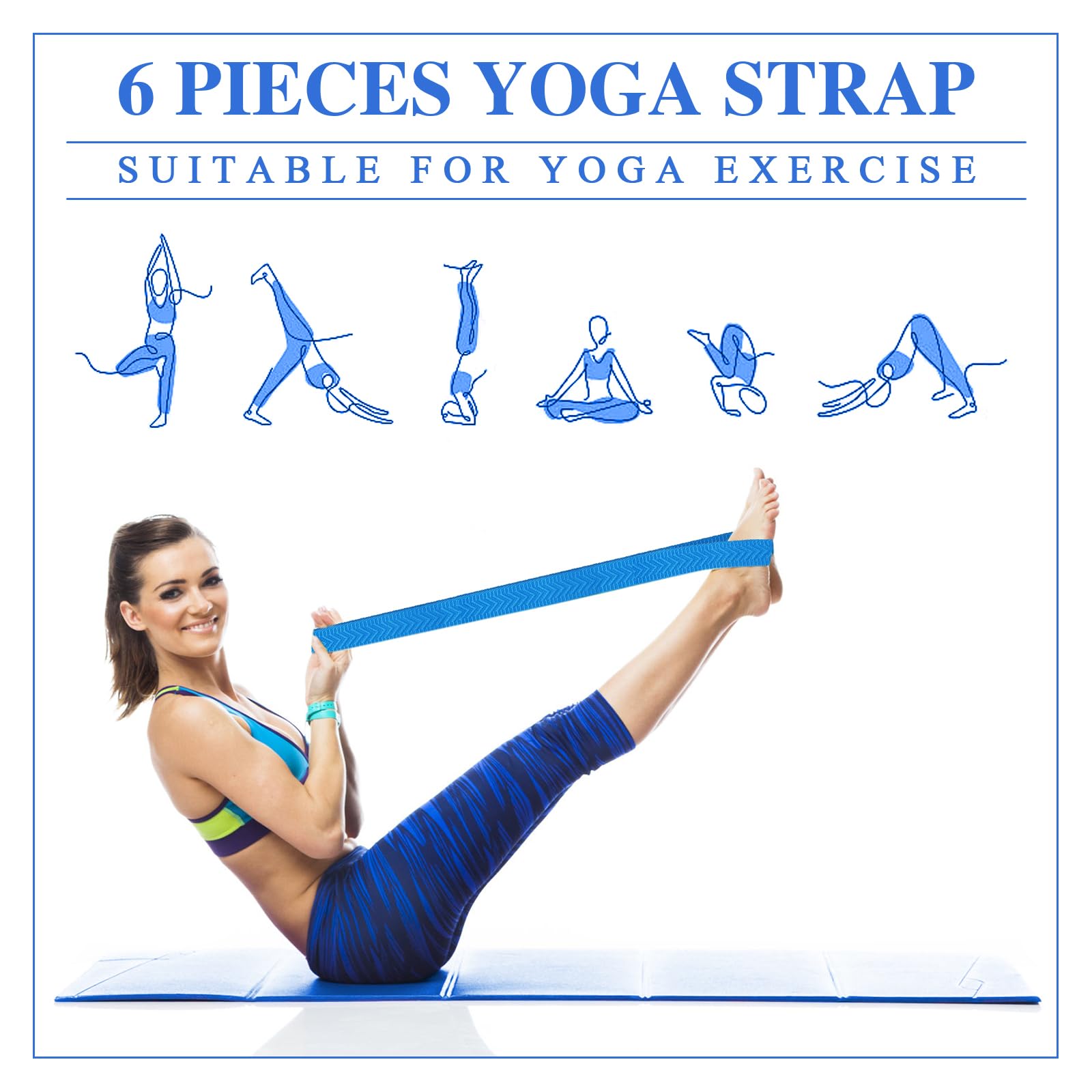 Yogagurt zum Dehnen, verstellbare Gurte für nicht elastische Dehnungsgurte, Übungsgurte für Pilates, 6 Packungen