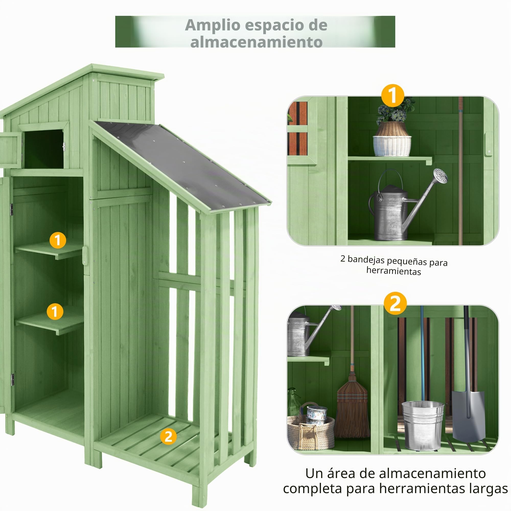Caseta para herramientas de jardín con techo de PVC, 124 x 53 x 174 cm (ancho x profundidad x alto), caseta de madera para jardín, armario de jardín, pequeño armario de jardín, resistente al agua