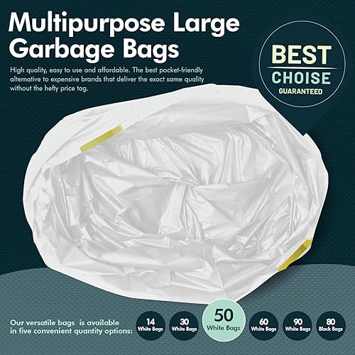 Miniatura 10 de PAMI Bolsas de basura altas con cordón para cocina de 13 galones paquete de 30 unidades, blancas  Bolsas de basura de plástico extrafuertes  Forros