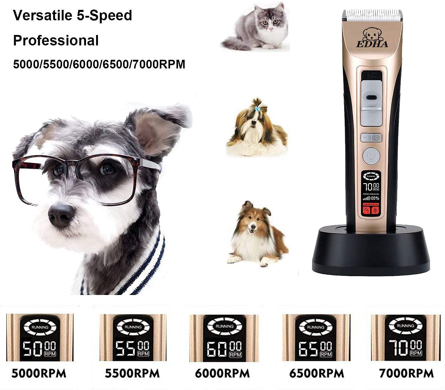 Hundeschermaschine - Tierhaarschneidemaschine Kit 5-Gang Schermaschine Trimmer für Hund Katzen Drahtlose Tierhaartrimmer Tierschermaschine Haarschneidemaschine Haustierpflegenscherer