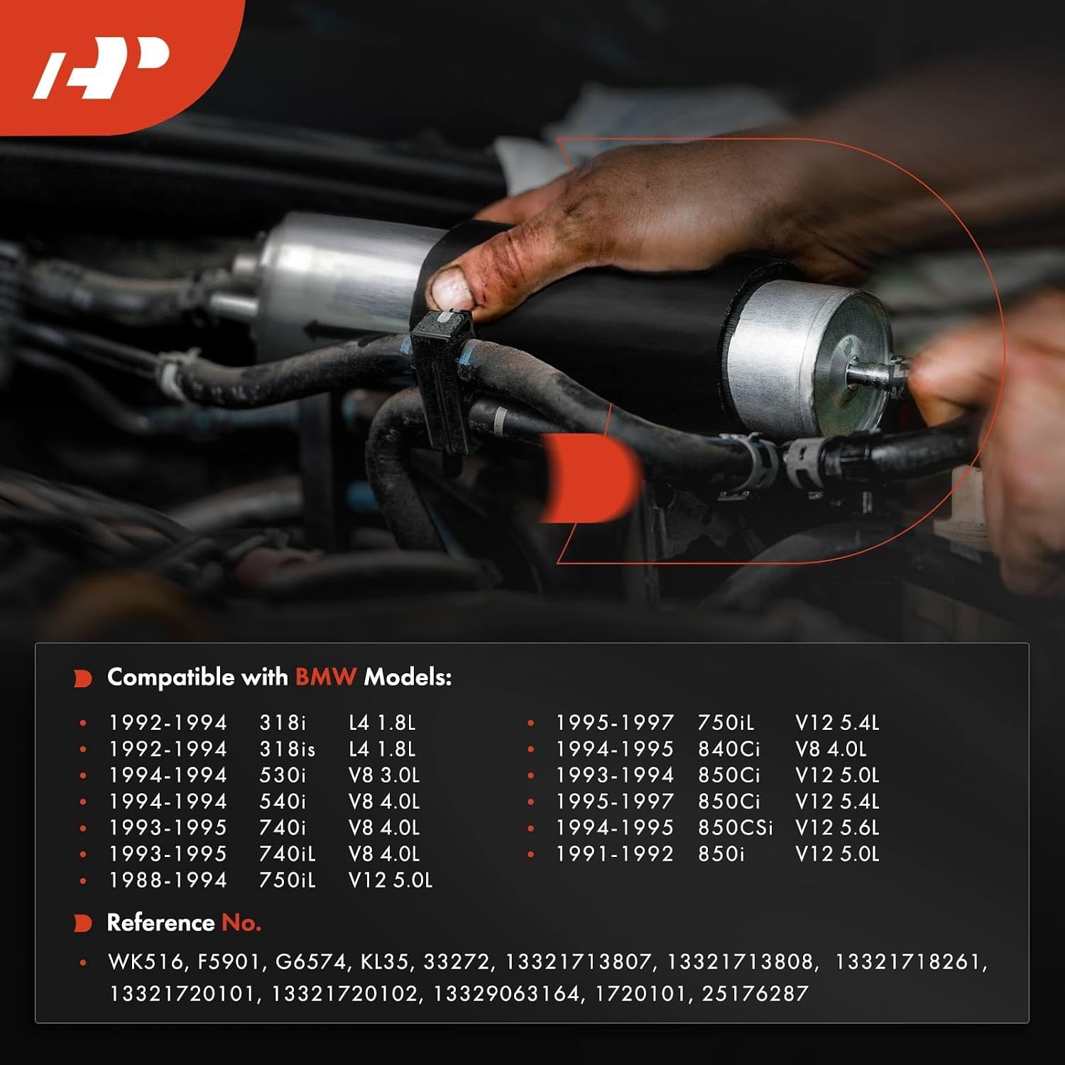 A-Premium Fuel Filter Compatible with BMW 318i 318is 1992-1994, 530i 540i 1994, 740i 740iL 1993-1995, 750iL 1988-1997, 840Ci 1994-1995, 850Ci 1993-1997, 850CSi 1994-1995, 850i 1991-1992