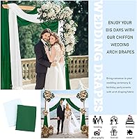 Vista 6 de Cortina de tela de gasa para boda, 20 pies, 2 paneles, cortinas de fondo transparentes, arcos de boda verdes para ceremonia, decoración de arco