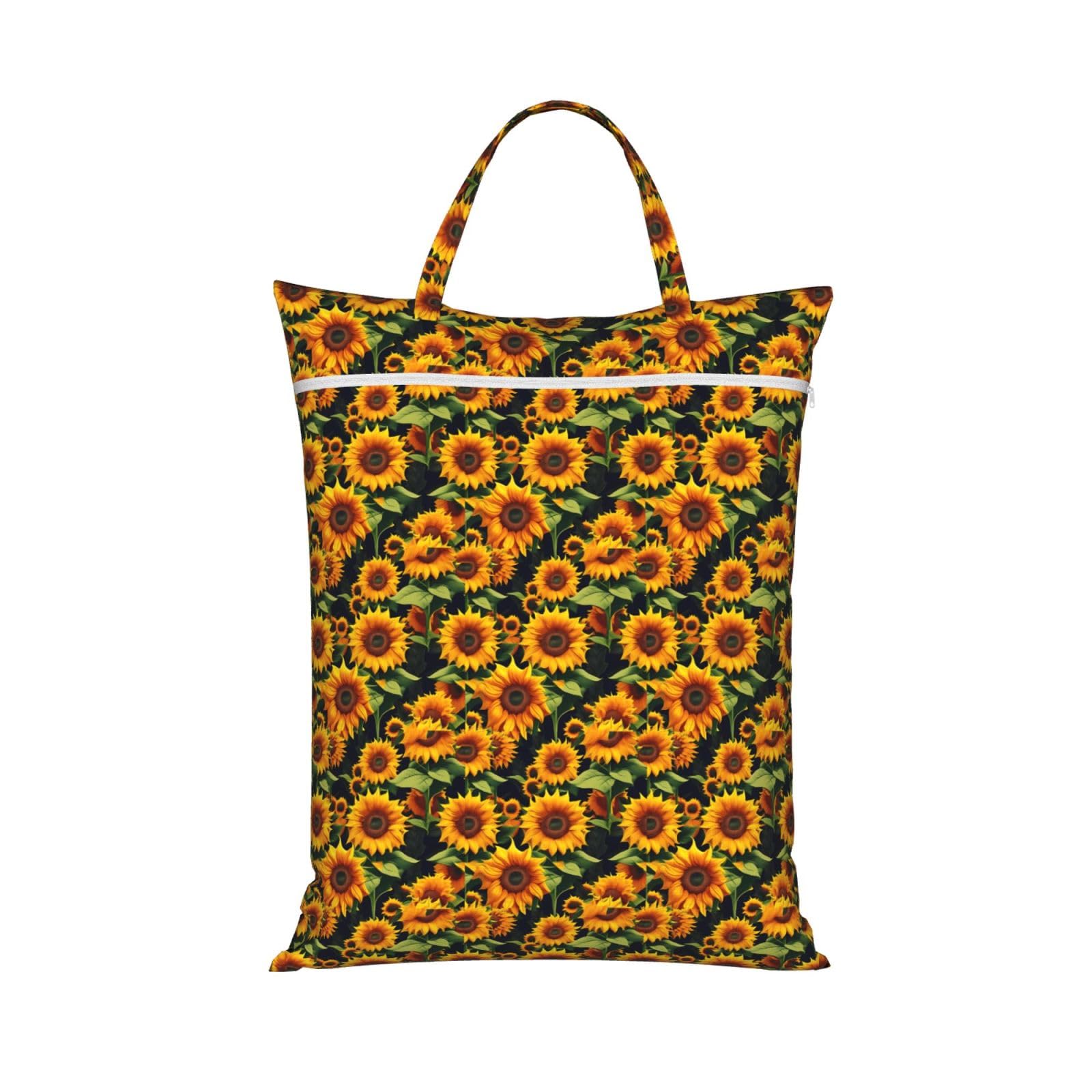 Beautiful Sunflower Print Travel Laundry Bag Foldable Lightweight Camping Beach Dorm Weekend Getaways
