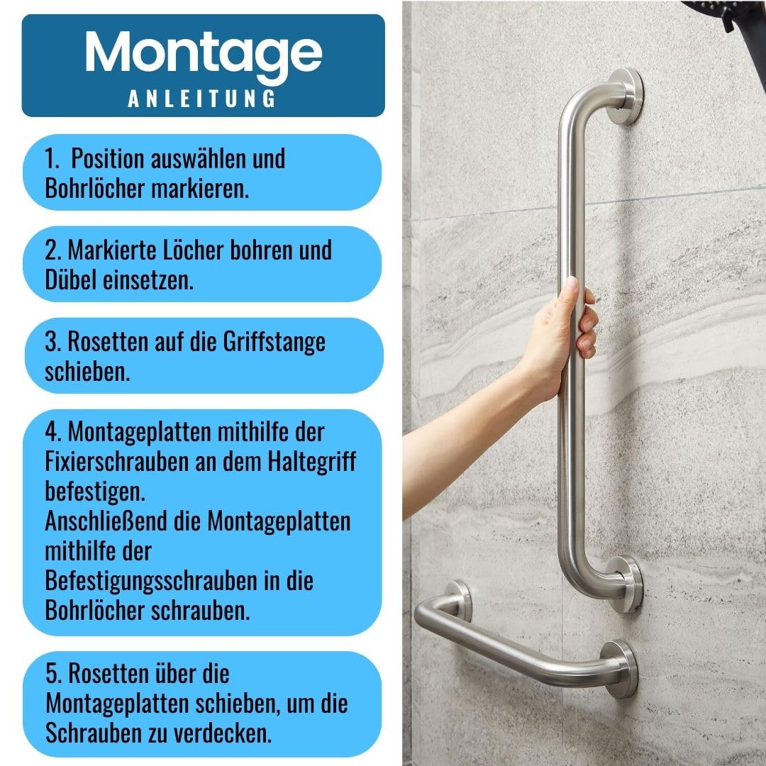 Stahlia Haltegriff Ø 30mm Edelstahl gebürstet 400mm Handtuchhalter Haltegriffe für Senioren Aufstehhilfe Haltegriff Dusche Badewannengriff Handgriff
