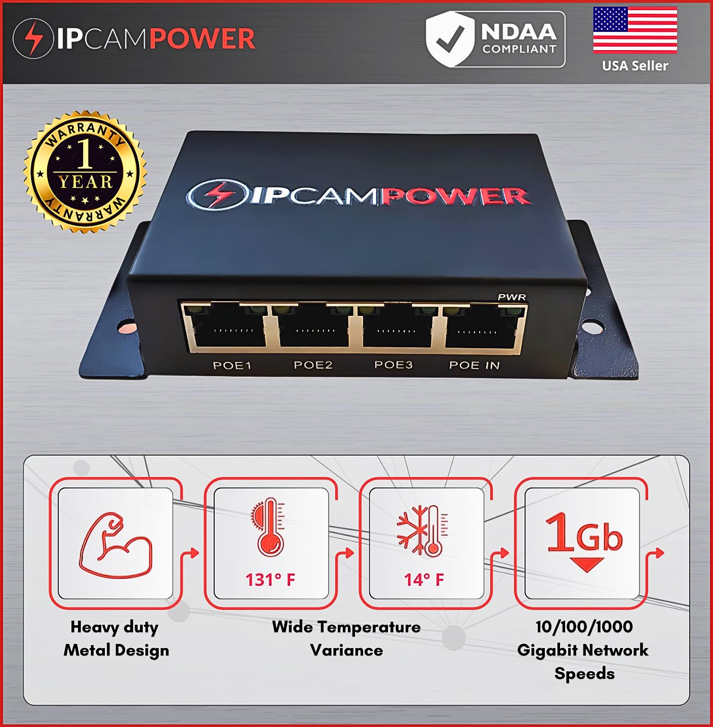Commutateur 3 ports et câble réseau Cat5 Cat6 Midspan Répéteur de portée pour caméras IP Gigabit 10/100/1000