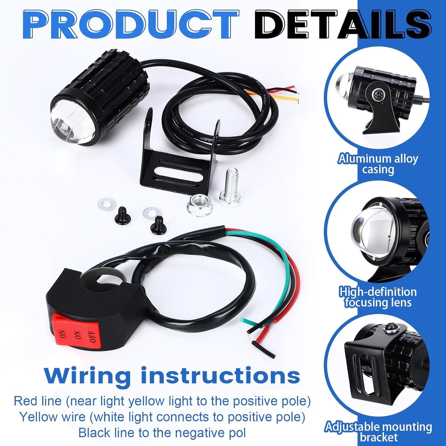 VIHOSE 8 Pack Motorcycle LED Driving Fog Lights Kit 12v White/Amber Motor Auxiliary LED Spotlights with 8 Switch Ip67 Waterproof Motorcycle Auxiliary Headlight for Car SUV ATV Tractor Offroad SUV