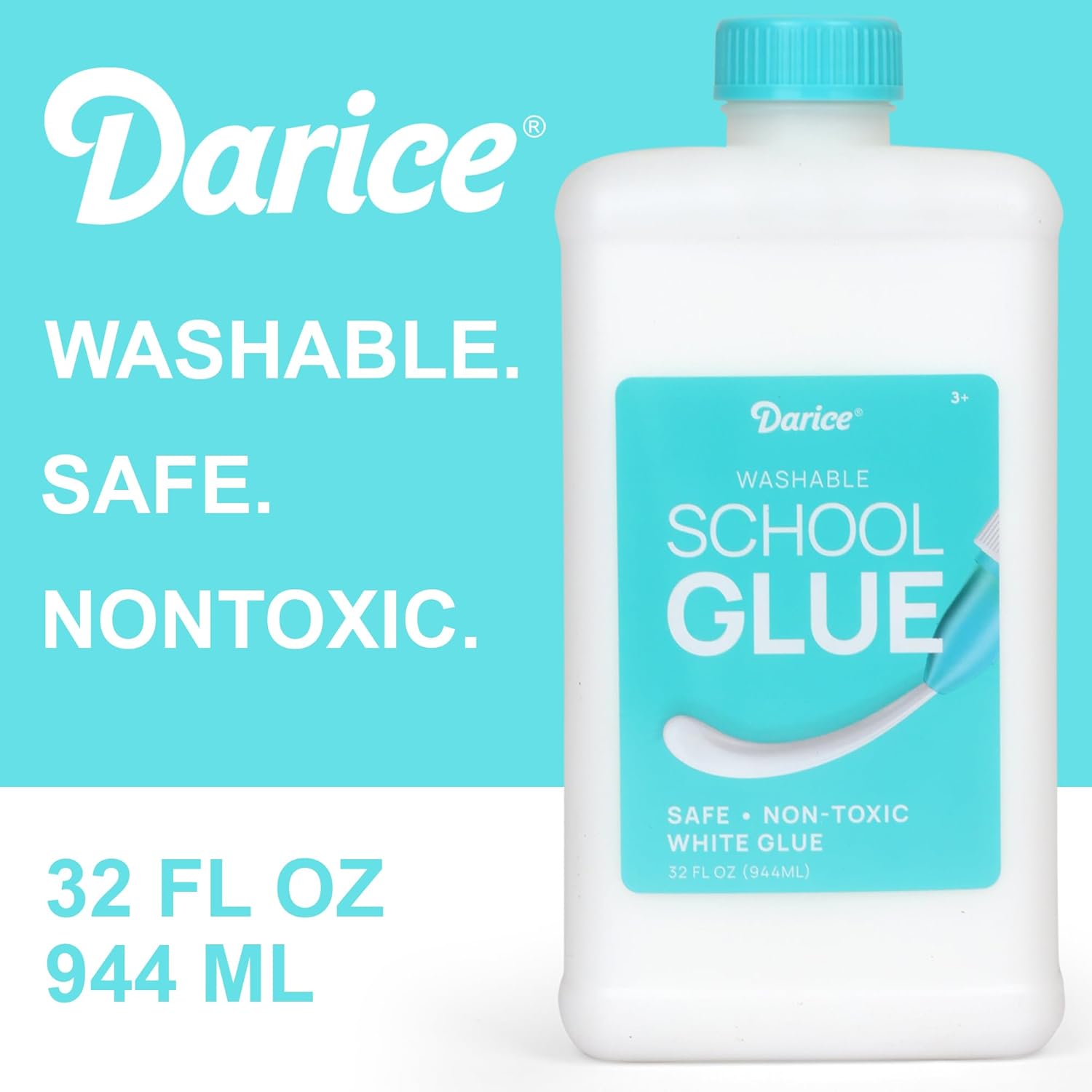 Darice School Glue – 3-Pack 32 oz Craft Glues, Washable and Safe Liquid Glue, No Run Formula Dries Clear, Multipurpose Great for Slime, Paper Mache, Arts and Crafts Projects, Back to School Supplies