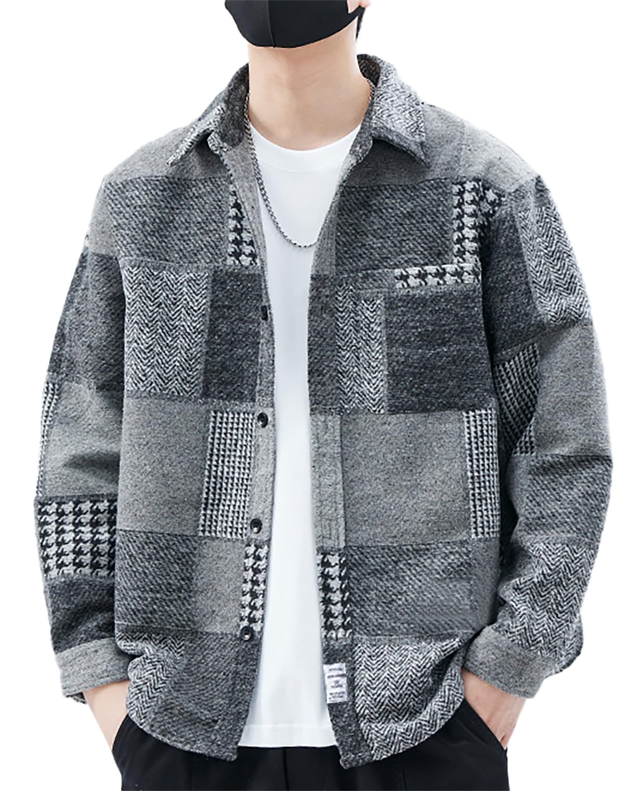 Amazon.co.jp: [Pablito] チェックシャツ メンズ 長袖 パッチワーク