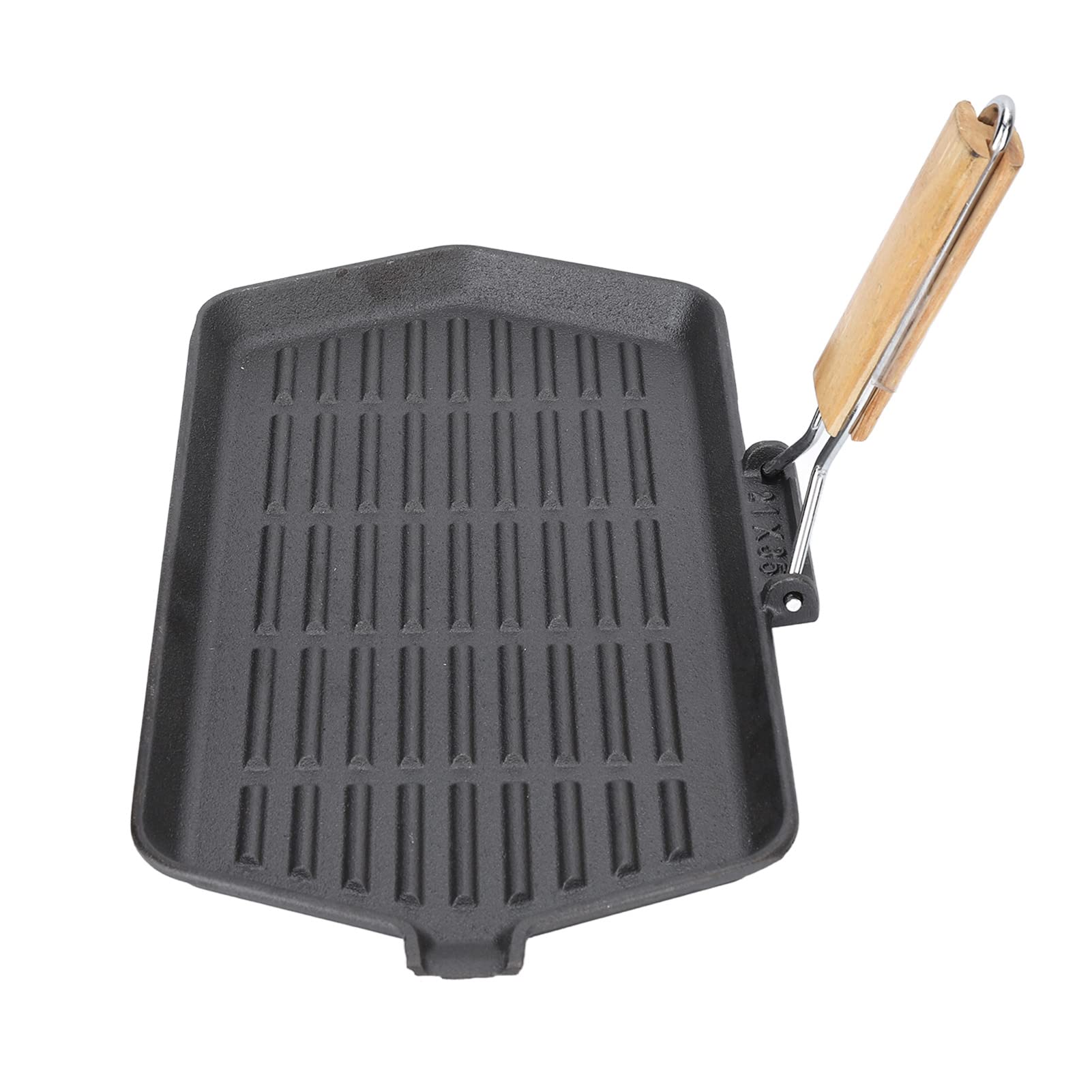 lyrlody Bistecchiera 21 X 35 Cm Padella in Ghisa con Manico Pieghevole in Legno Bistecchiera Antiaderente Superficie Rigata con Riscaldamento Uniforme per Bistecche Cottura Al Piano Cottura Interna