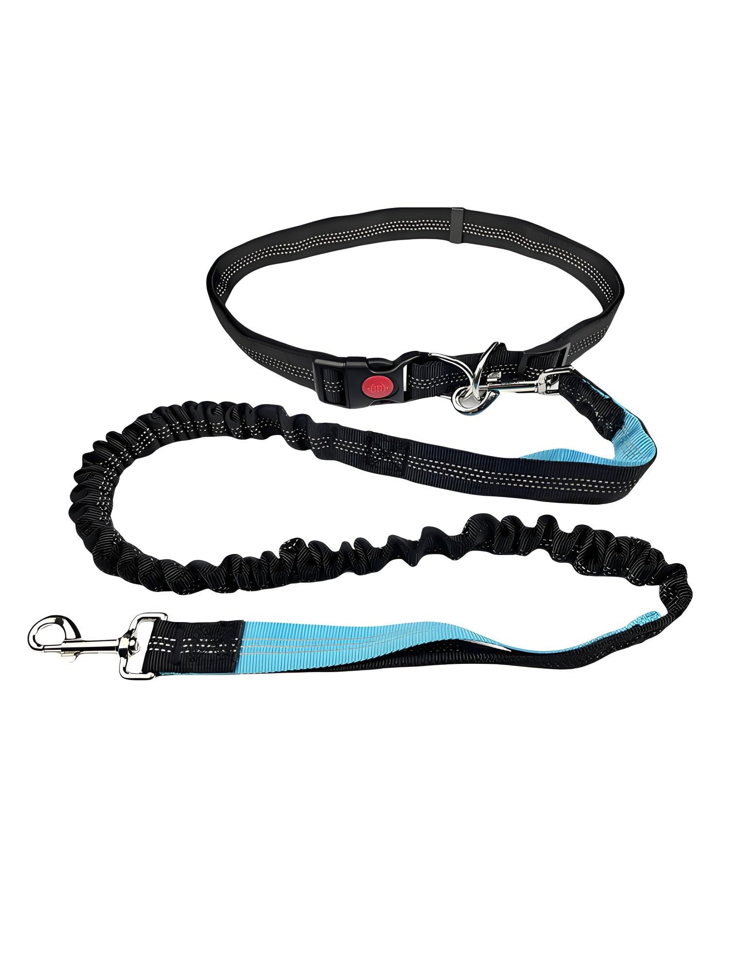 Hands Free Dog Leash for Running Waist Leash for Dog Walking, Double Handle Bungee Leash with Reflective Stitching and Adjustable Dog Walking Belt, Black/Sky Blue