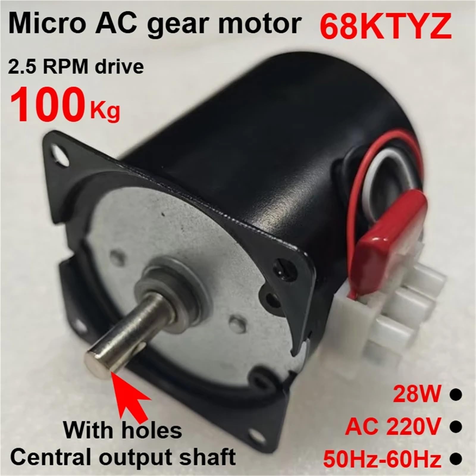 1 x silnik synchroniczny 68KTYZ 220 V AC 28 W silnik z przekładnią 50 Hz, synchroniczny o niskiej prędkości obrotowej (tylko silnik, 1,2 obr./min)
