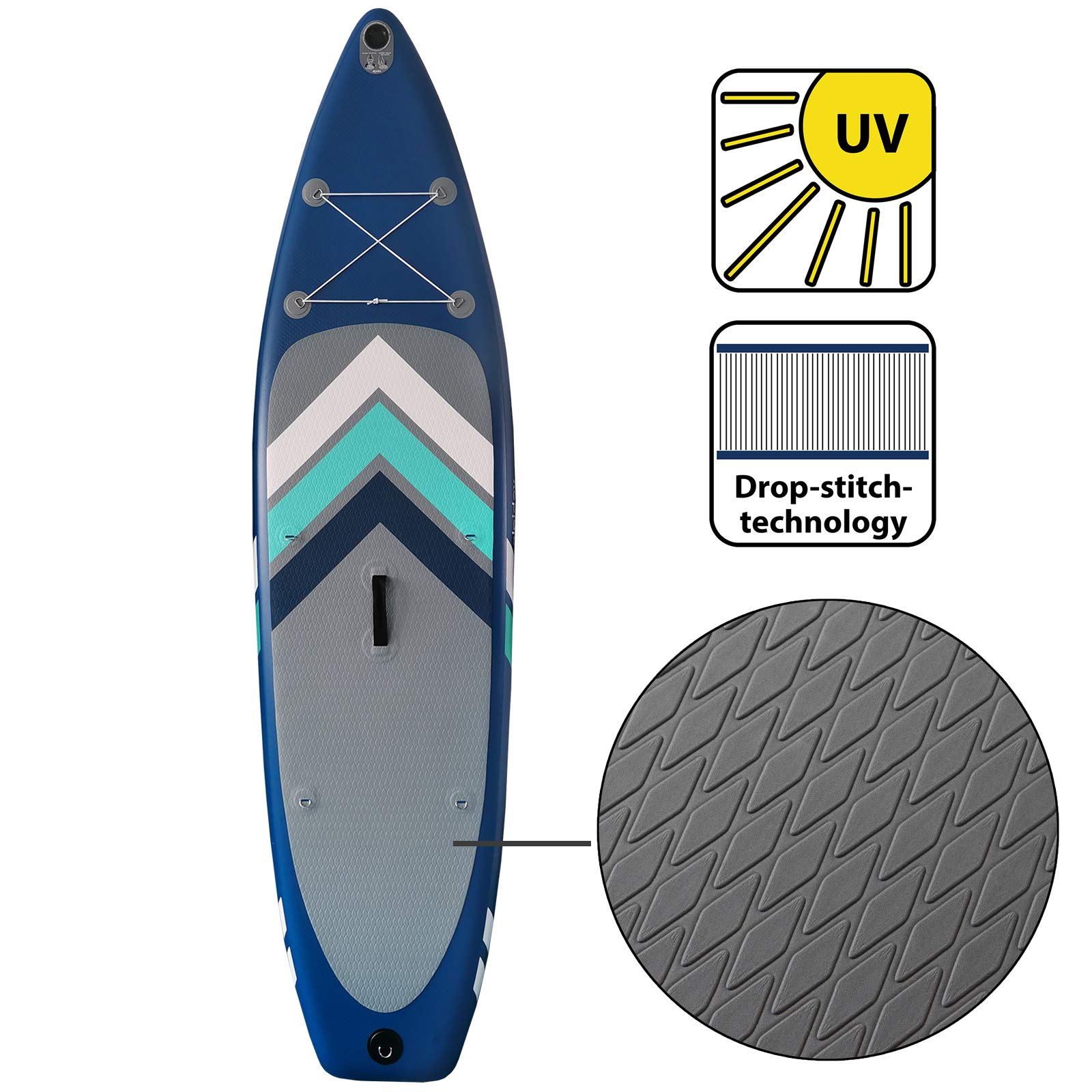 ALPIDEX Stand Up Paddle Set SUP 305 x 76 x 15 cm Belastbar bis 150 kg Aufblasbar Stabil Leicht Komplett Set Tragetasche Paddel Finnen Luftpumpe Leash Repair Kit