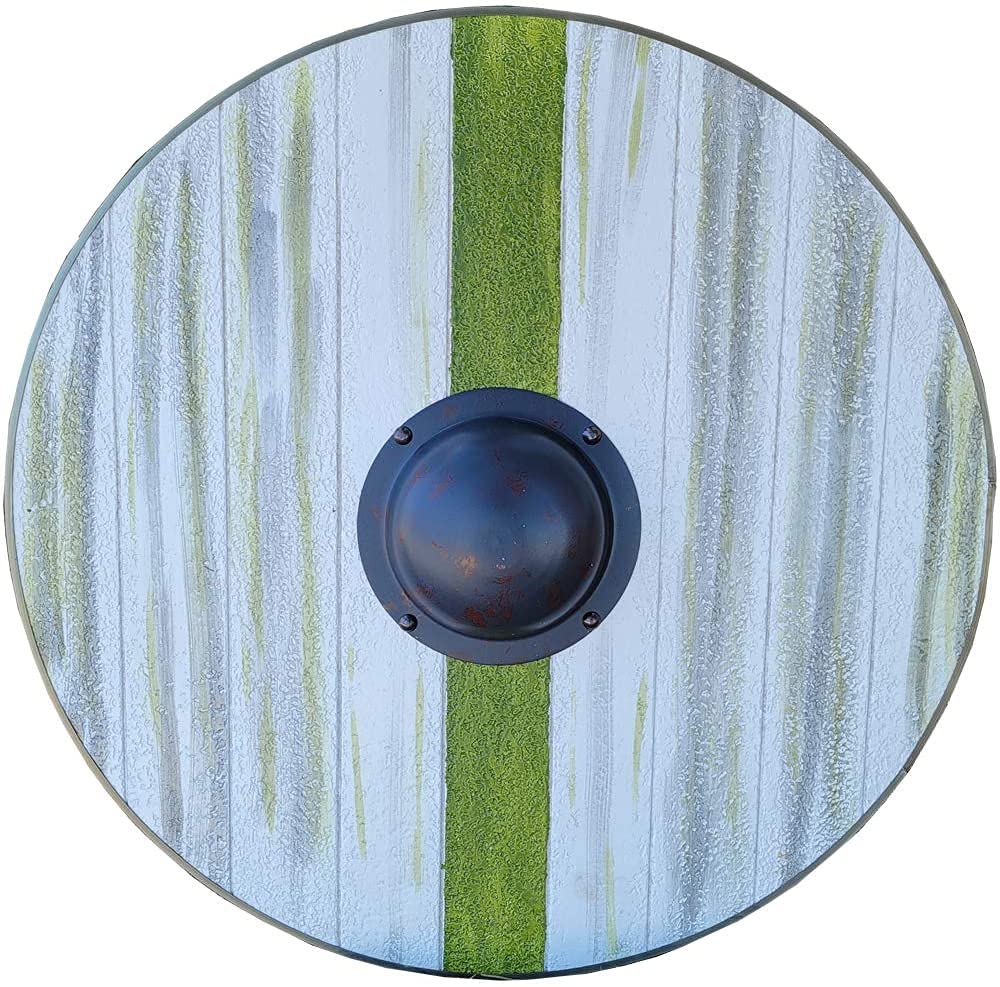 NauticalMart Historical Ragnar Lodbrok Viking Shield Medieval Norse Wooden Plank Stripe Green