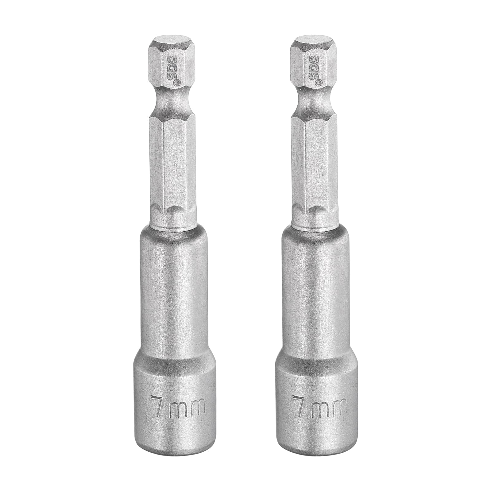 sourcing map 2pcs Nut Driver Drill Bit 7mm Metric Socket 1/4" Hex Shank 2.56" (65mm) Long Magnetic 6-Point Sockets Quick Change CR-V Steel Bolt Setters for Power Drill Drivers