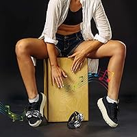 Vista 6 de VILIHKC 2 piezas de percusión de pandereta de pie, pedal de percusión de instrumentos musicales con cascabeles de acero para tocar batería