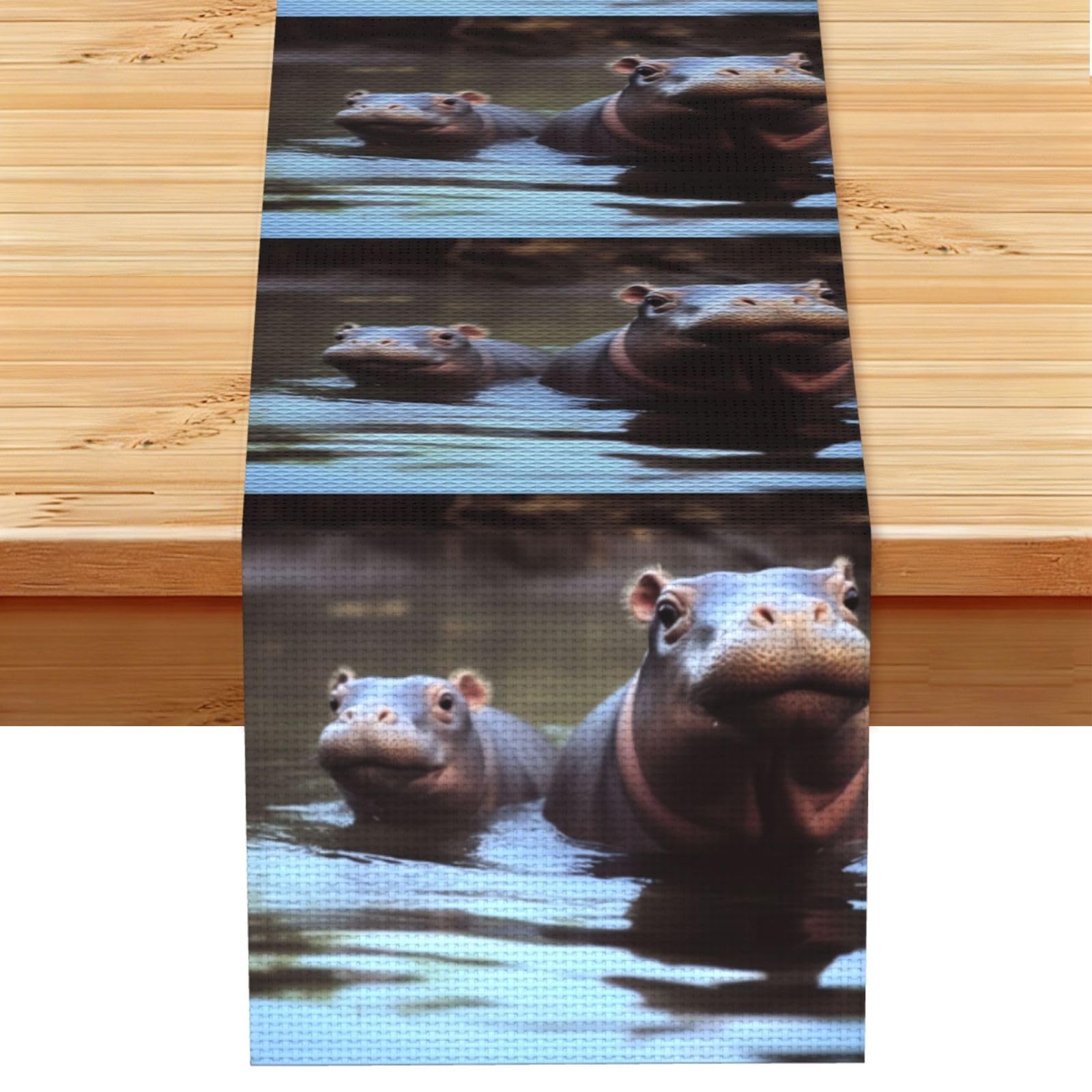 Fodpand Black Rustic Cotton Linen Table Runner, Hippos Table Runners 13 X 72 Inches, Modern Elegant Farmhouse Tablecloth, Washable Kitchen Dining Table Decoration For Home Party Decor